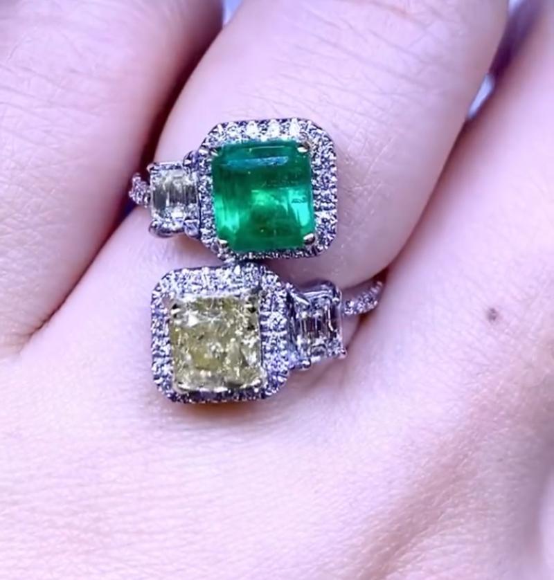 Uncut Amazing GIA Certified Fancy Brownish Yellow Diamond and Colombia Emerald on Ring For Sale