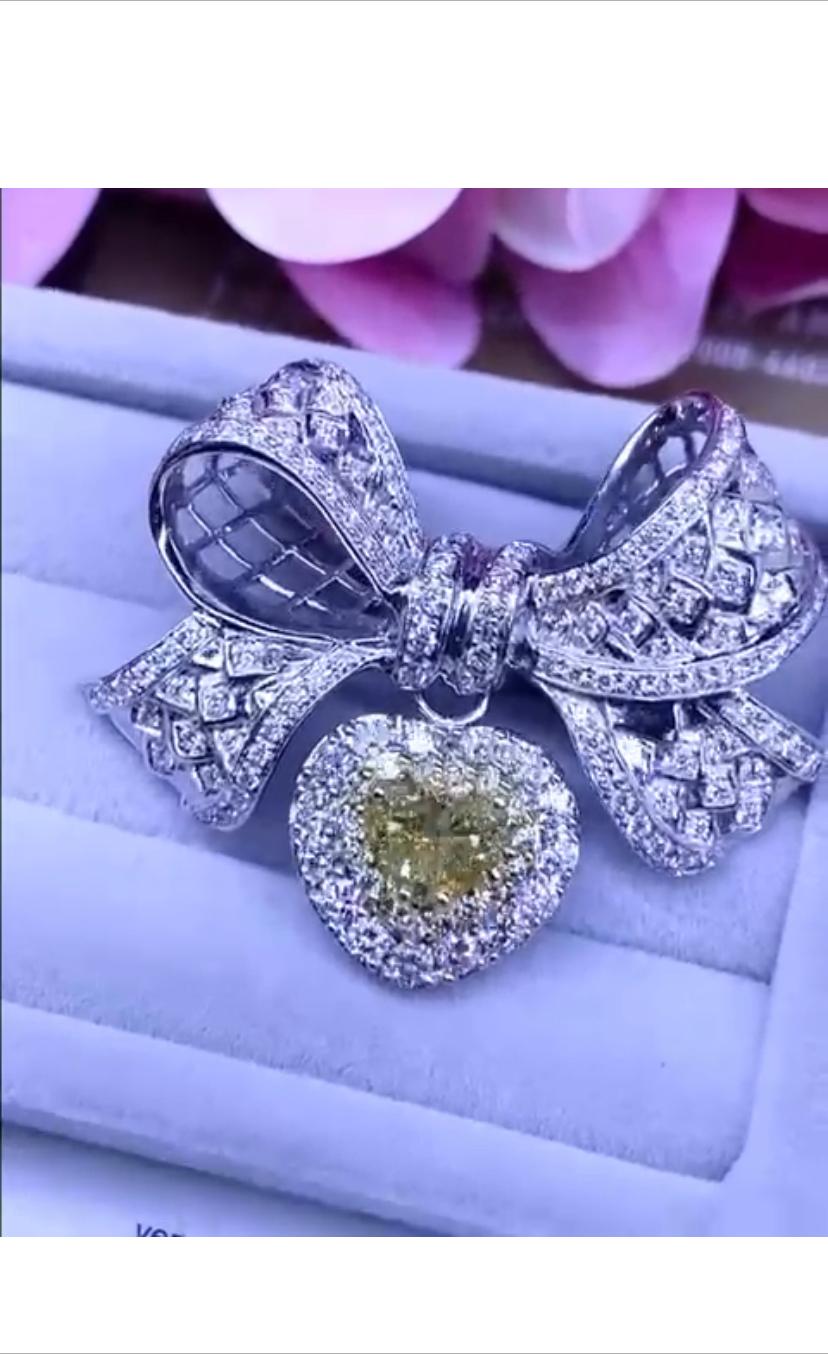 Heart Cut Amazing GIA Certified of 2.01 Fancy Diamond on Brooch / Pendant with Diamonds For Sale