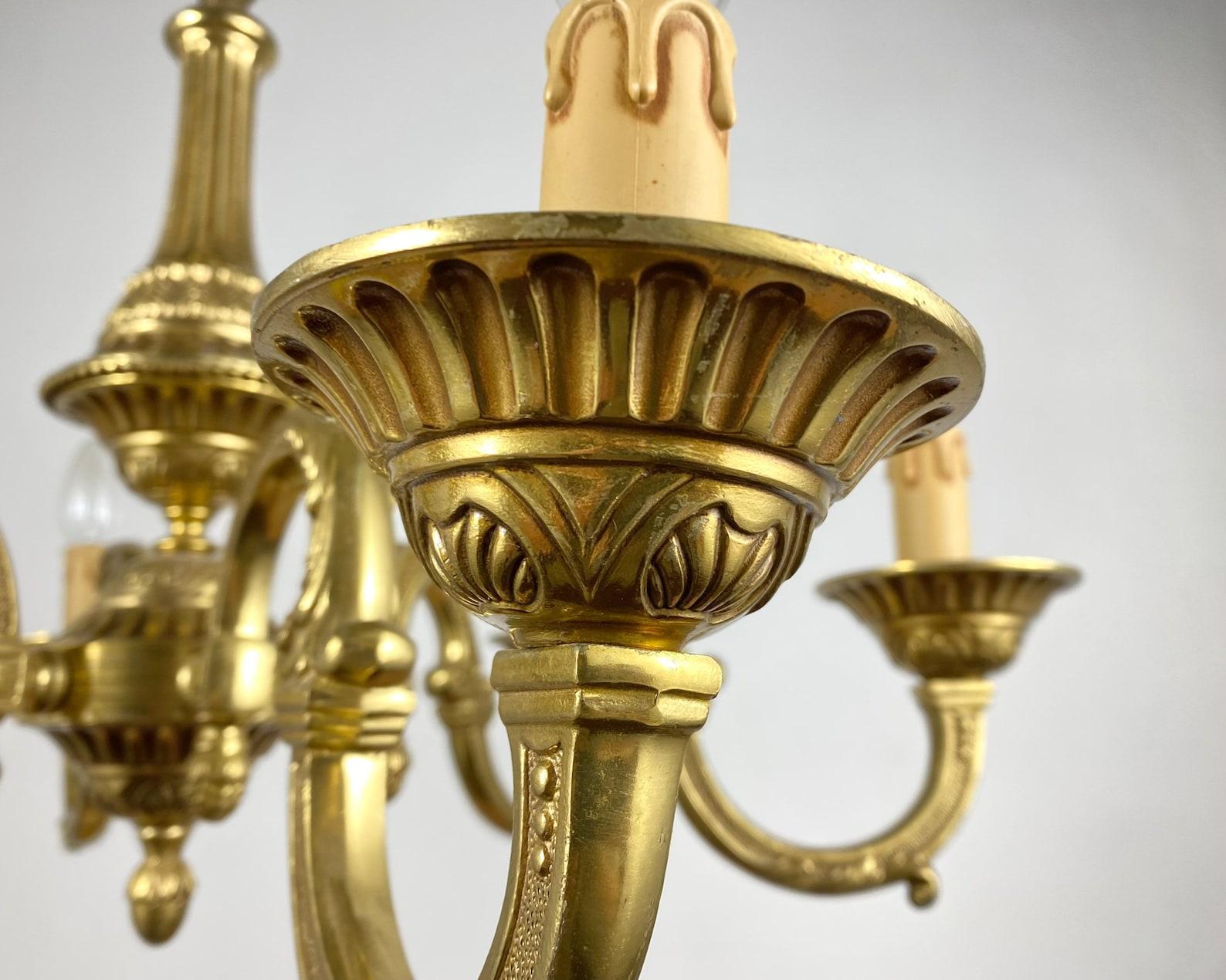 Amazing Gilt Bronze Chandelier Large Vintage Pendant Lighting For Sale
