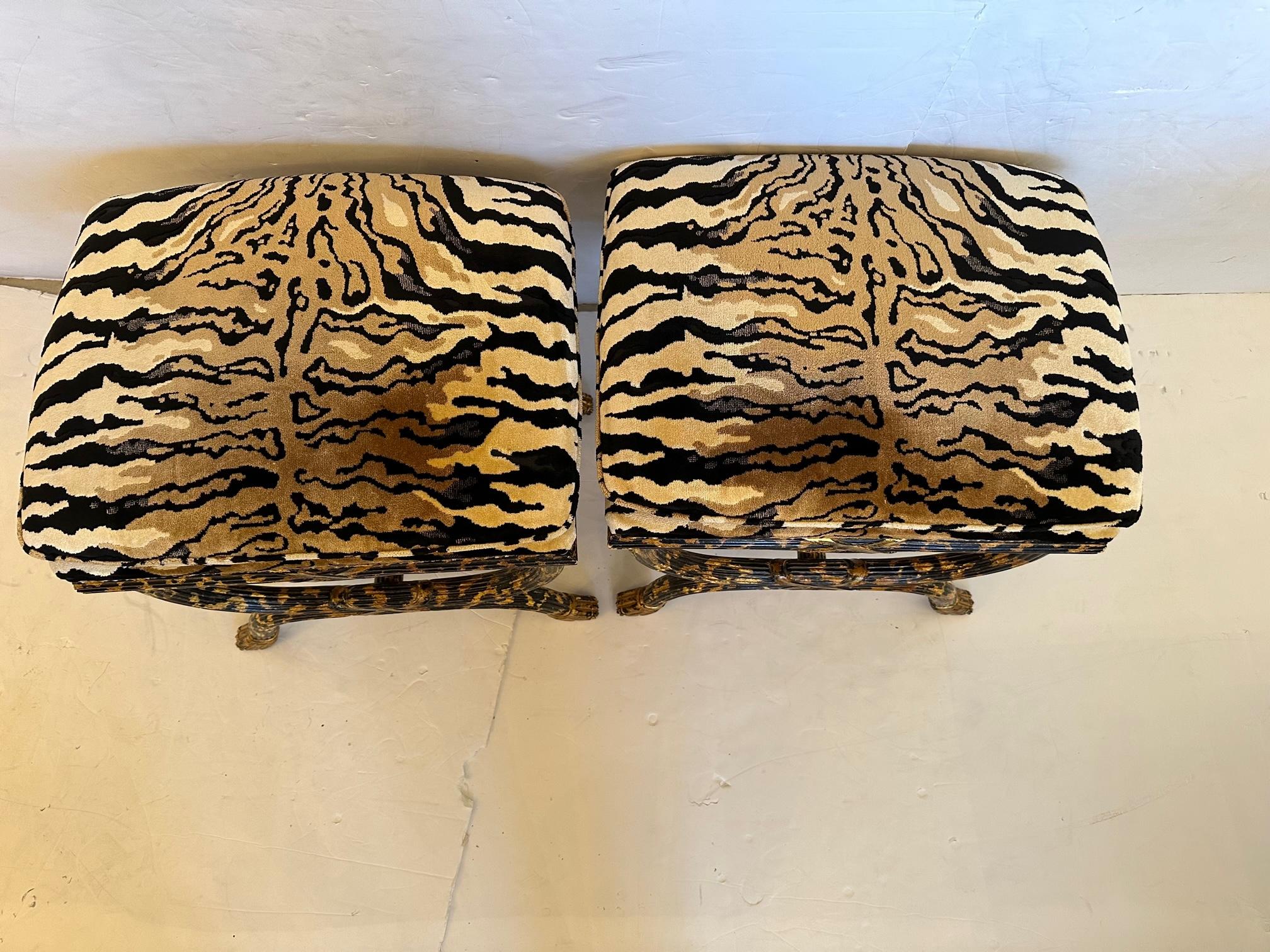 Amazing Glam Pair of Neoclassical Animal Print Ottomans by William Switzer 4