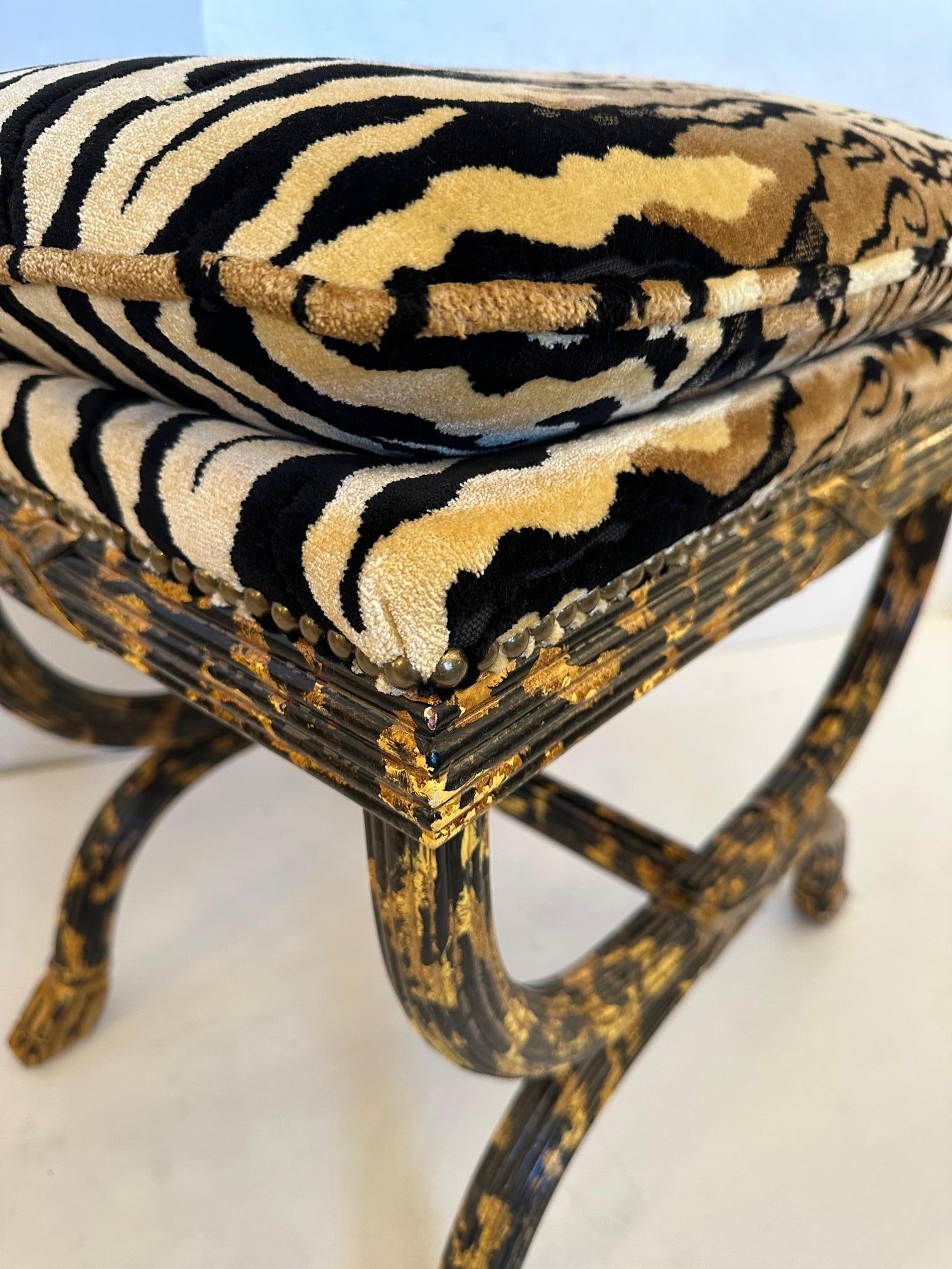 Amazing Glam Pair of Neoclassical Animal Print Ottomans by William Switzer 5