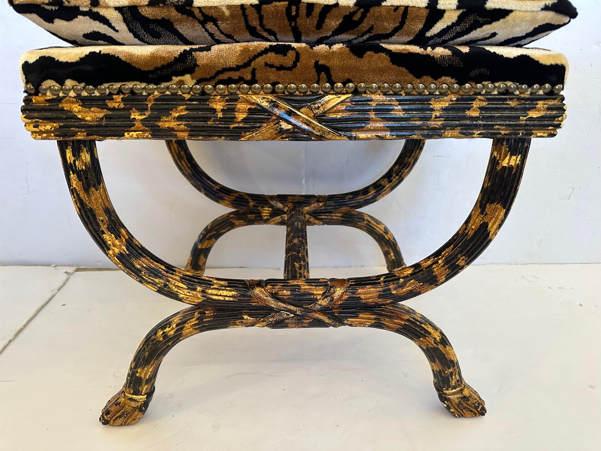 American Amazing Glam Pair of Neoclassical Animal Print Ottomans by William Switzer