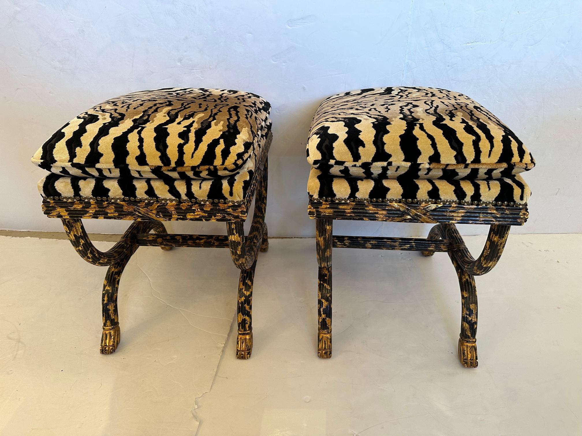 Contemporary Amazing Glam Pair of Neoclassical Animal Print Ottomans by William Switzer