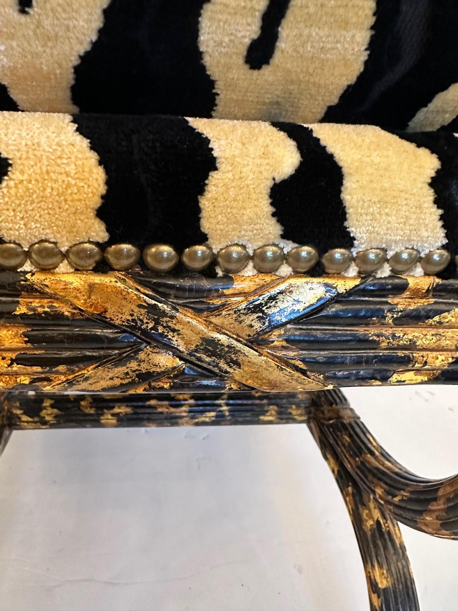 Upholstery Amazing Glam Pair of Neoclassical Animal Print Ottomans by William Switzer