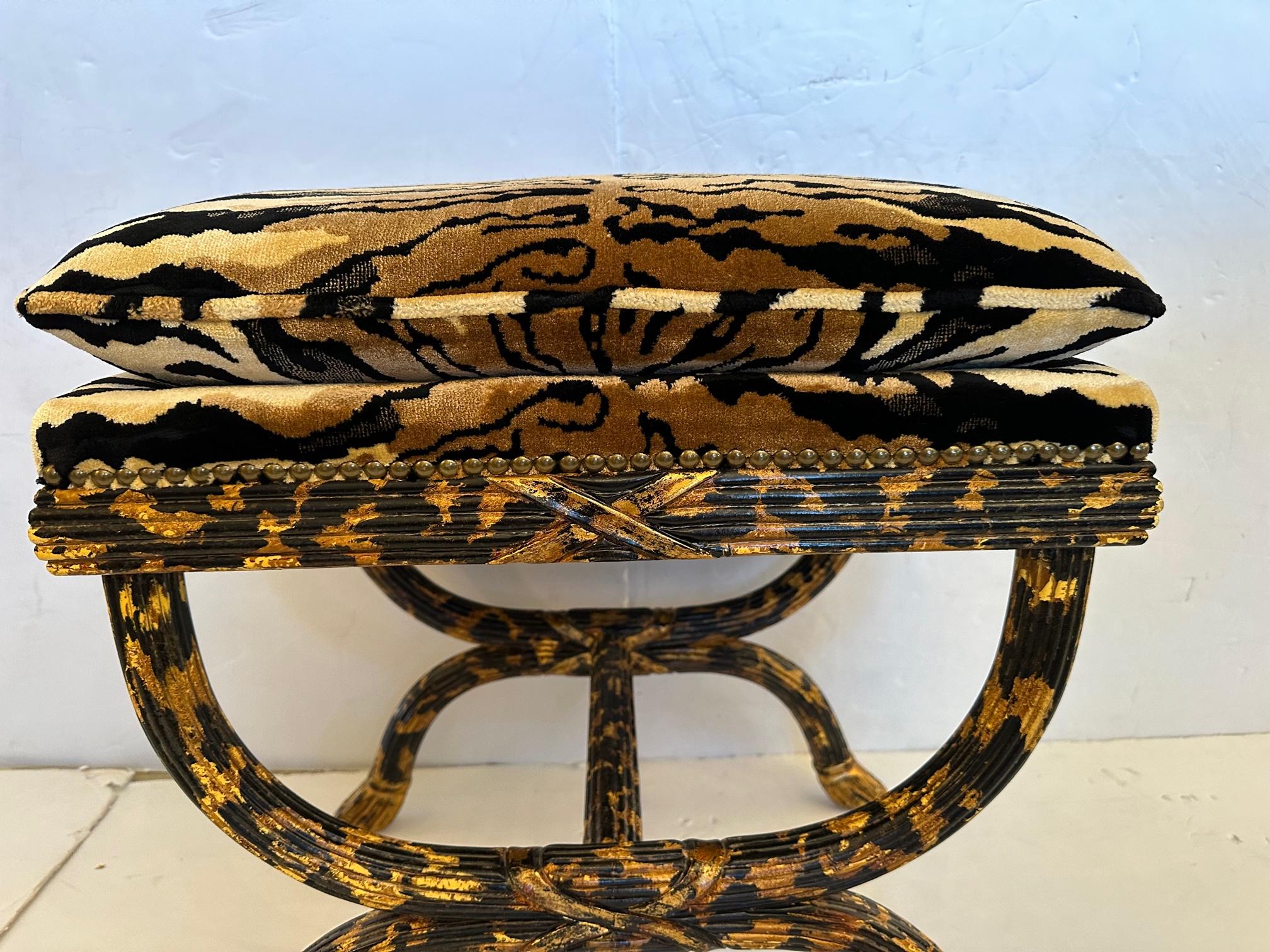 Amazing Glam Pair of Neoclassical Animal Print Ottomans by William Switzer 1