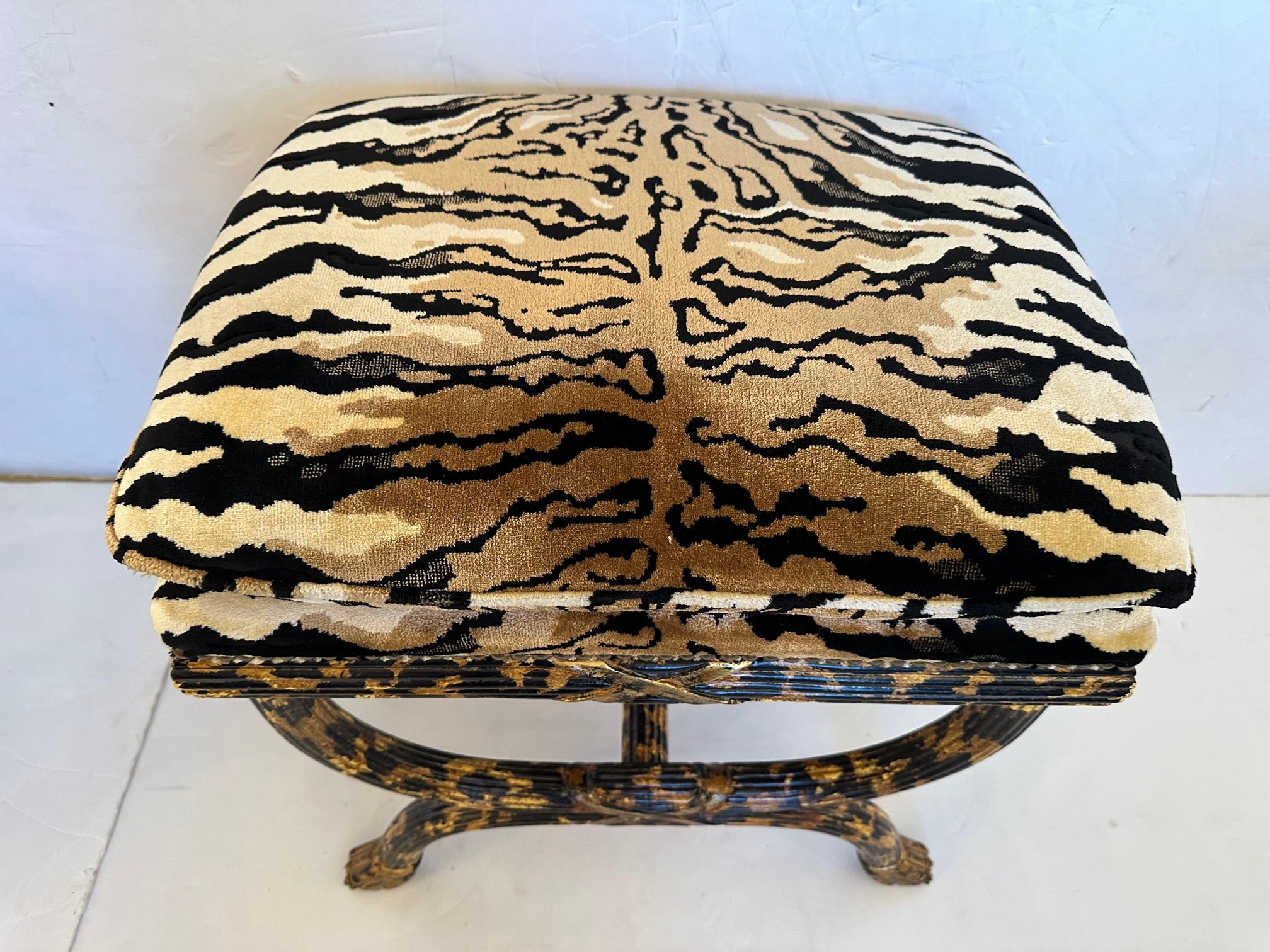 Amazing Glam Pair of Neoclassical Animal Print Ottomans by William Switzer 3