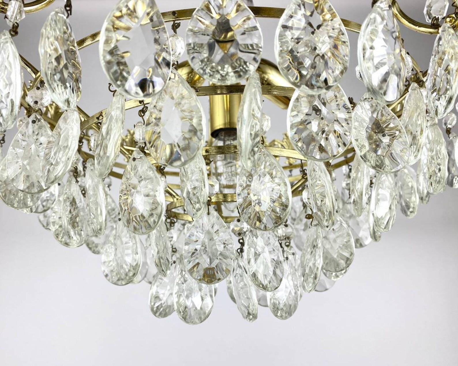 European Amazing Glass and Gilt Brass Chandelier For Sale