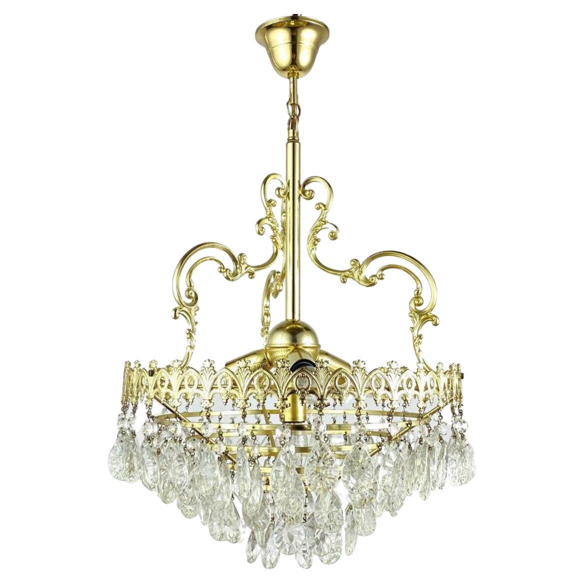 Amazing Glass and Gilt Brass Chandelier For Sale