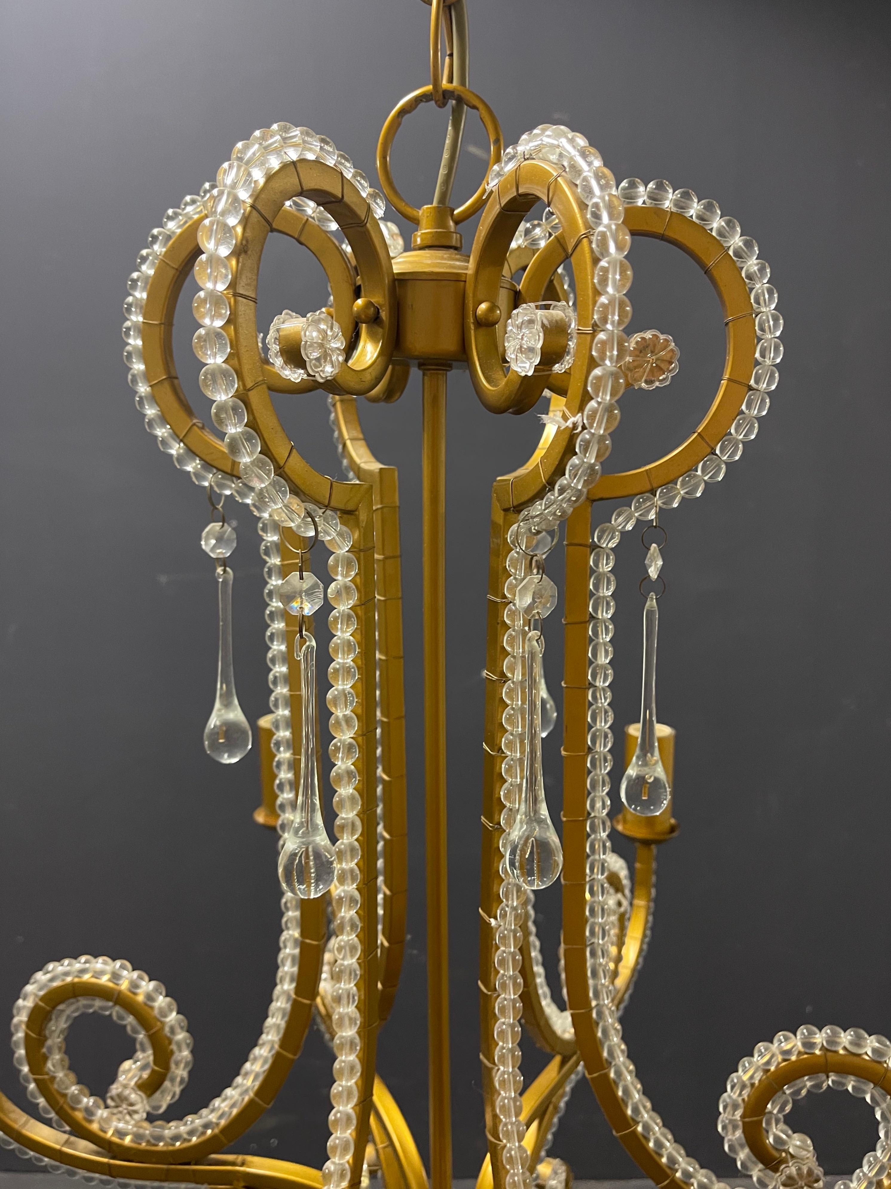 Hollywood Regency amazing glass and metal chandelier For Sale