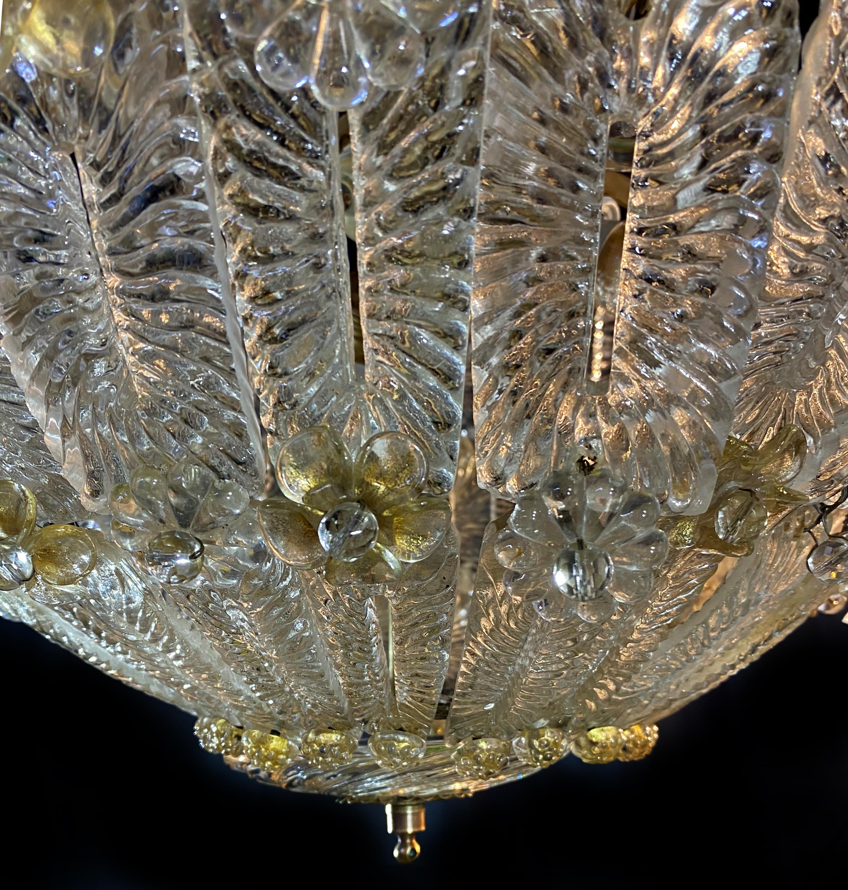 Amazing Glass Flower Chandelier with Gold Inclusions, Murano, 1950s For Sale 5