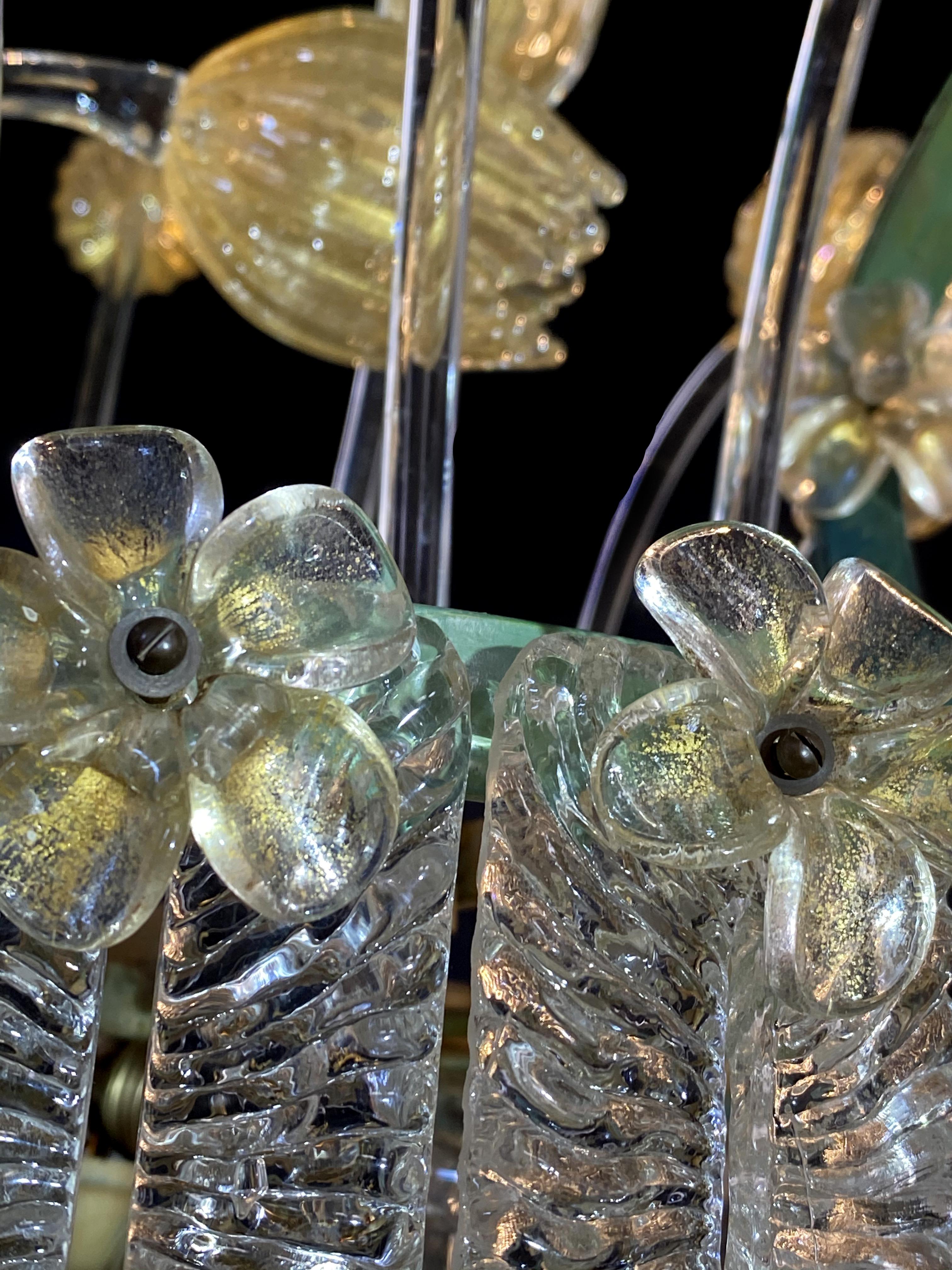 Italian Amazing Glass Flower Chandelier with Gold Inclusions, Murano, 1950s For Sale
