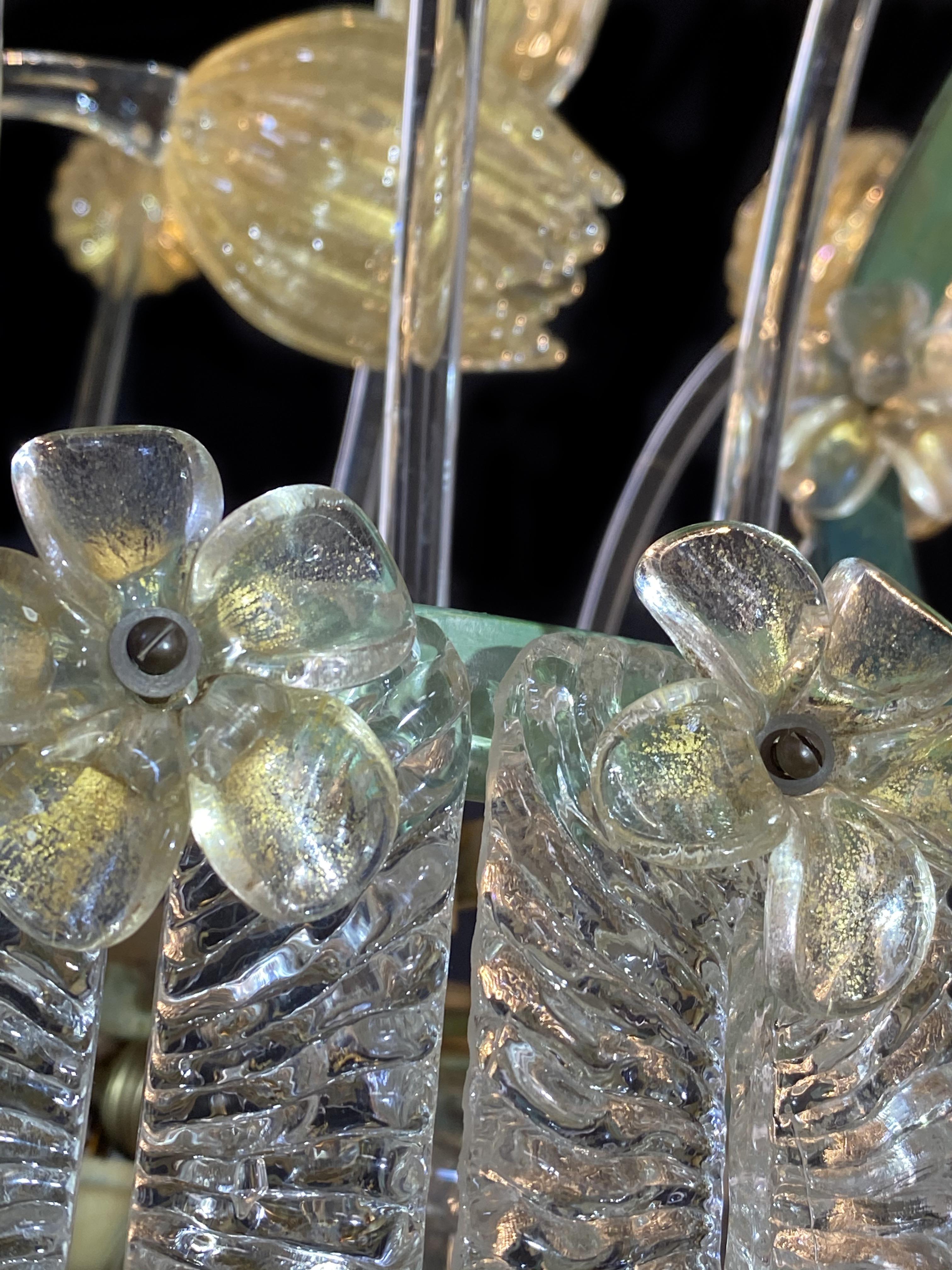 20th Century Amazing Glass Flower Chandelier with Gold Inclusions, Murano, 1950s For Sale