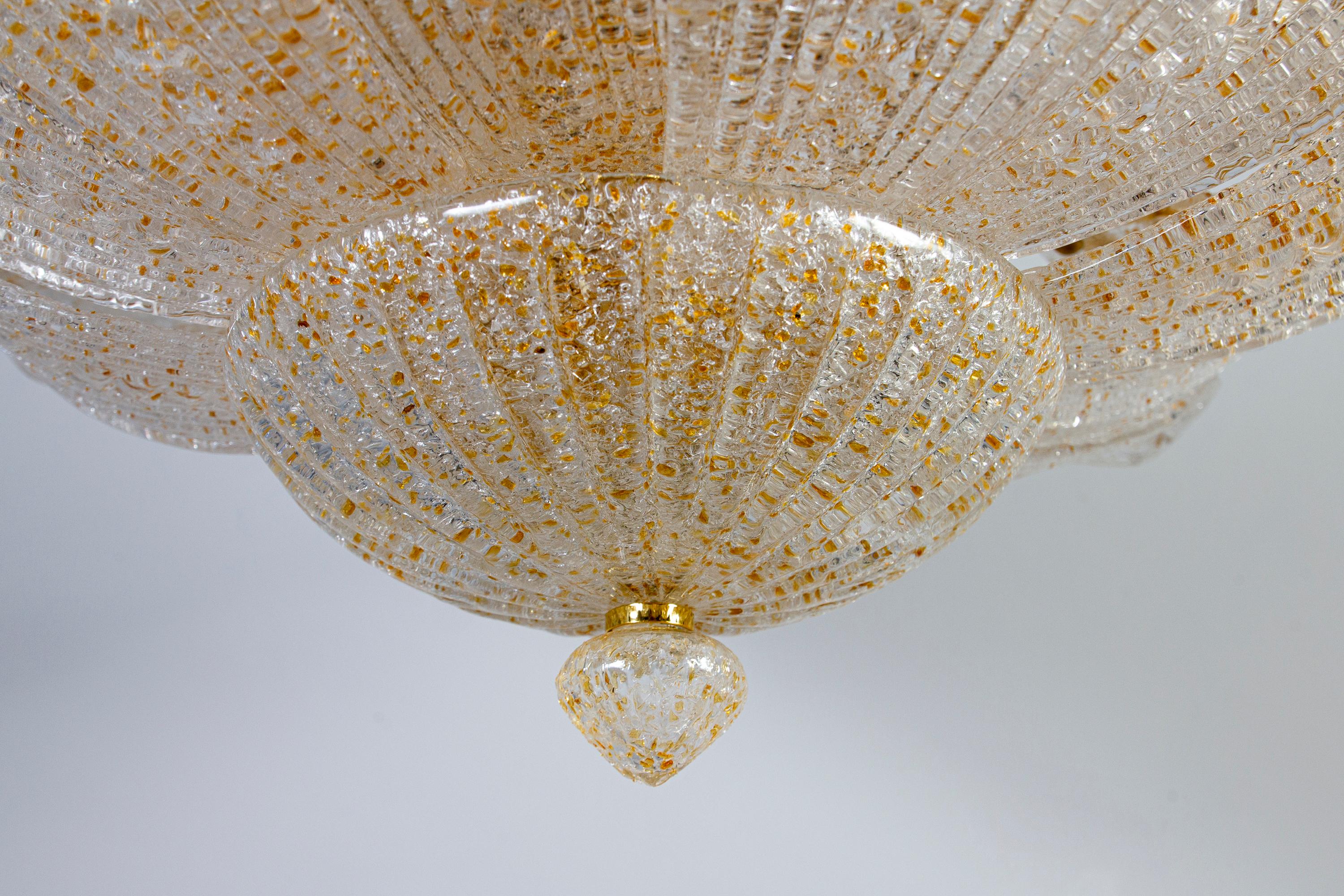 Increíble Lámpara de techo o araña de cristal de Murano ámbar dorado Leave en venta 2