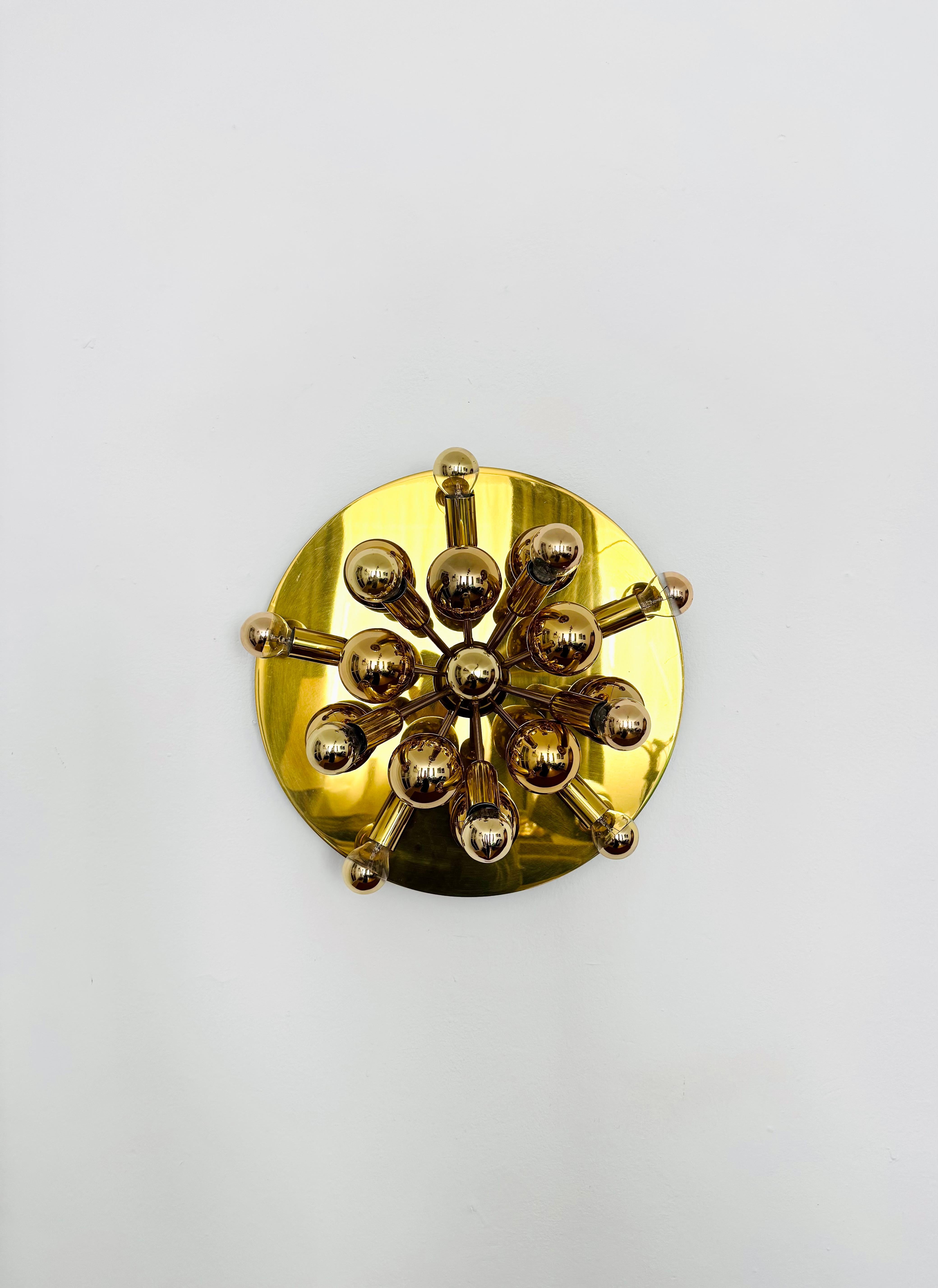 German Amazing Golden Sputnik Wall or Flush Lamp by Cosack For Sale