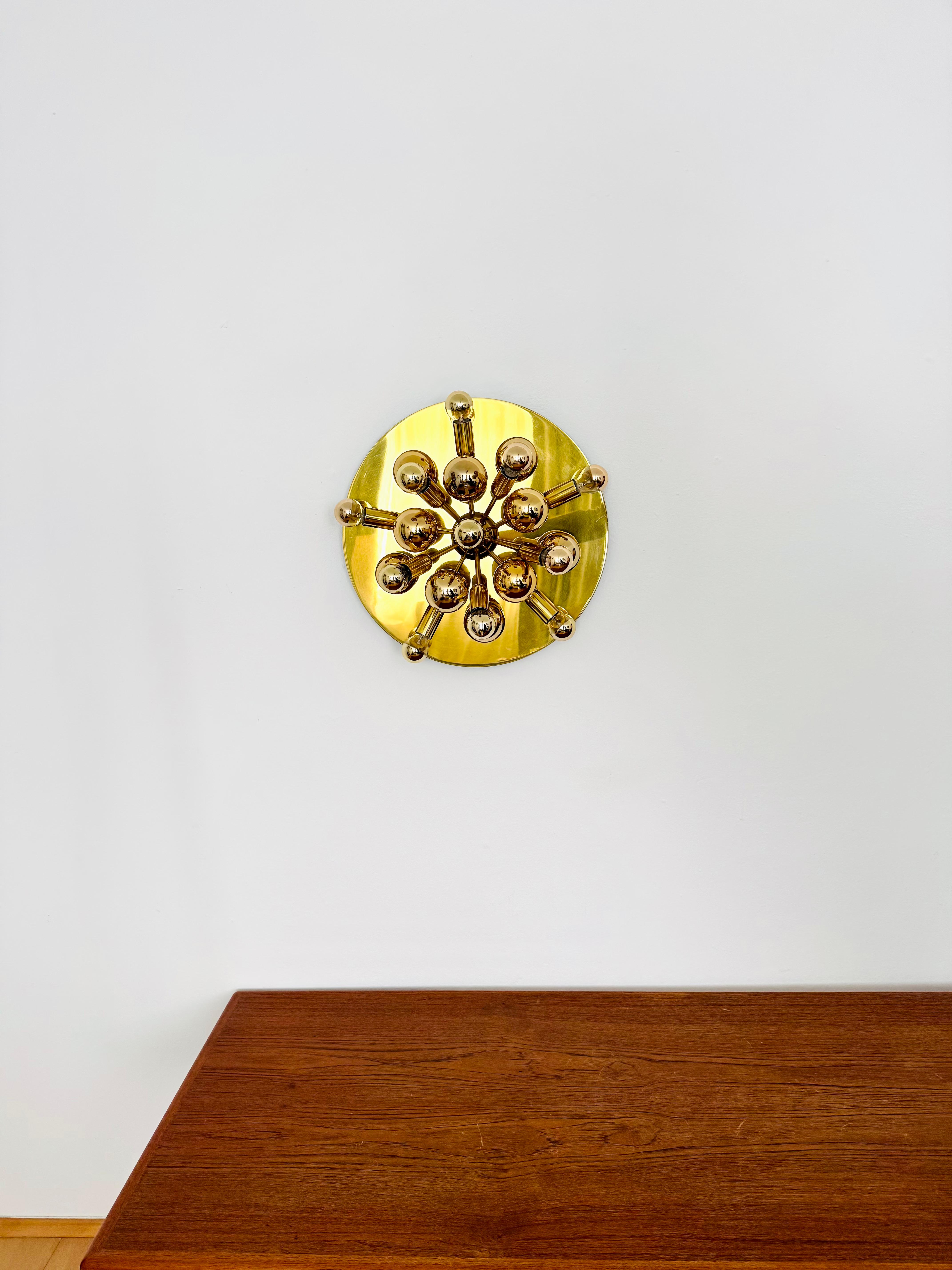 Mid-20th Century Amazing Golden Sputnik Wall or Flush Lamp by Cosack For Sale