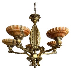 Amazing Gothic Revival Bronze Chandelier with Flying Phoenix Firebird Sculptures