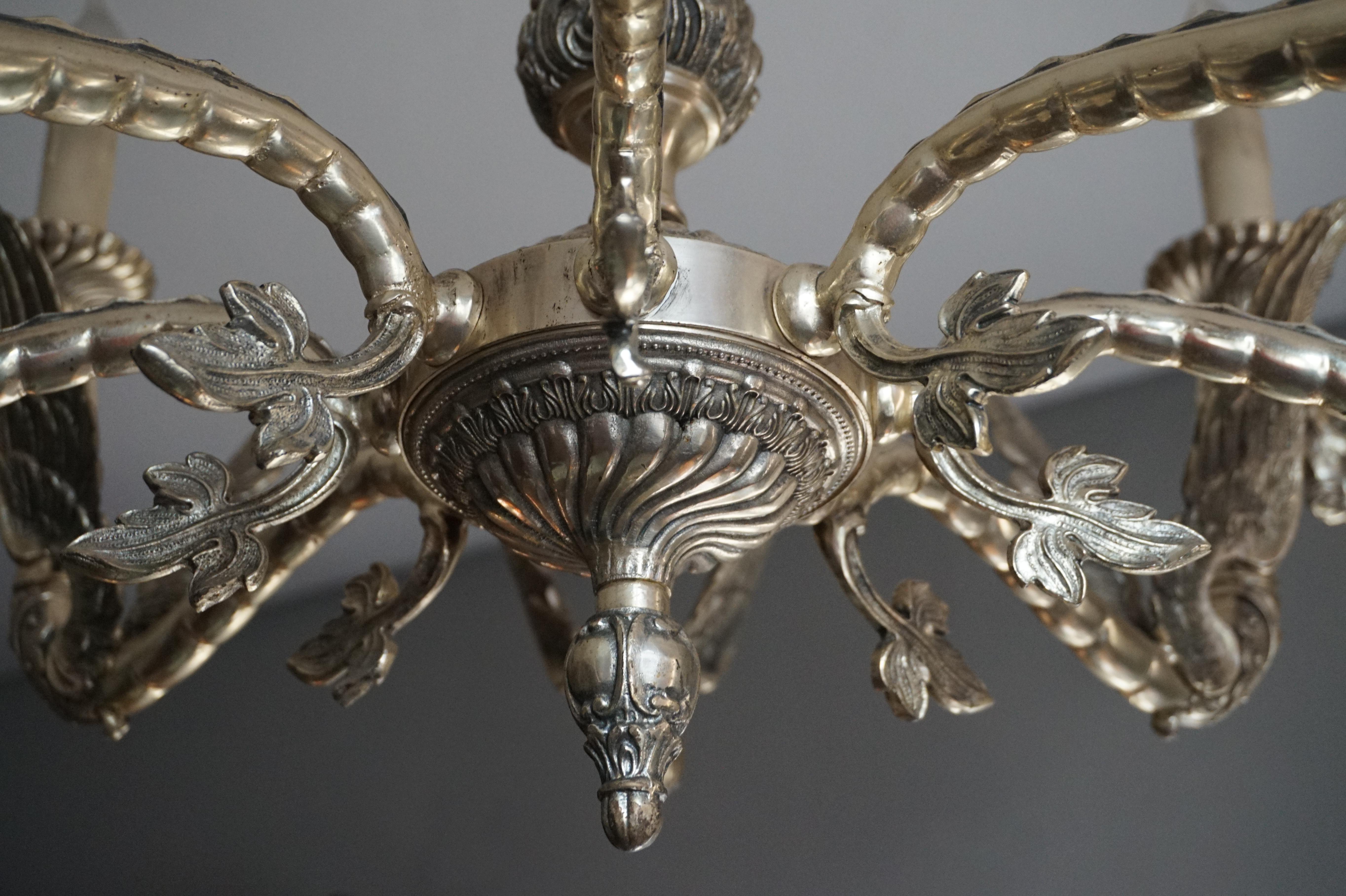 Amazing Gothic Revival Silvered Bronze Chandelier with Flying Dragon Sculptures 8