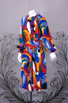 Increíble Vestido Gráfico de Crepé de Seda, Albert Nipon