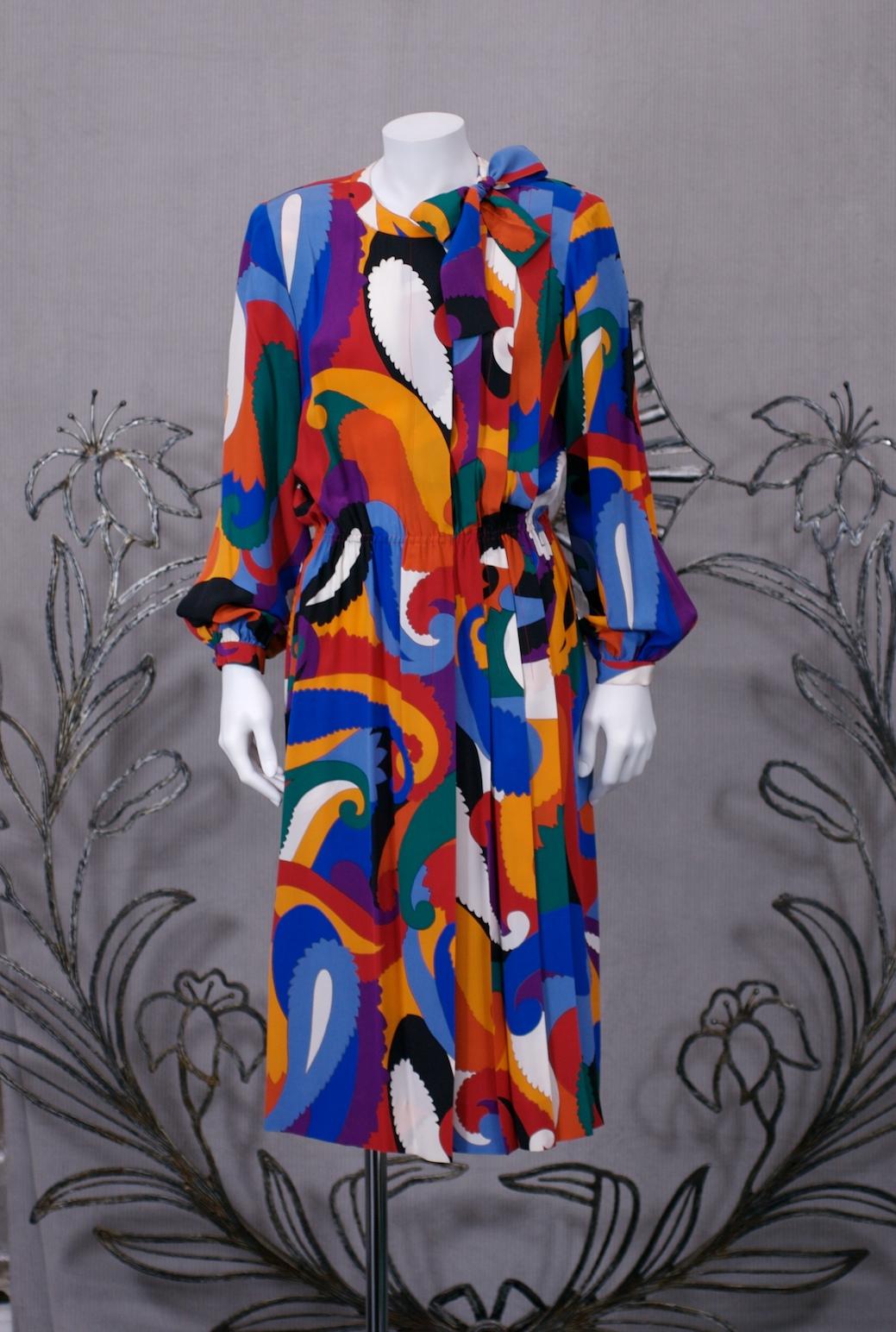 Purple Amazing Graphic Silk Crepe Dress, Albert Nipon For Sale