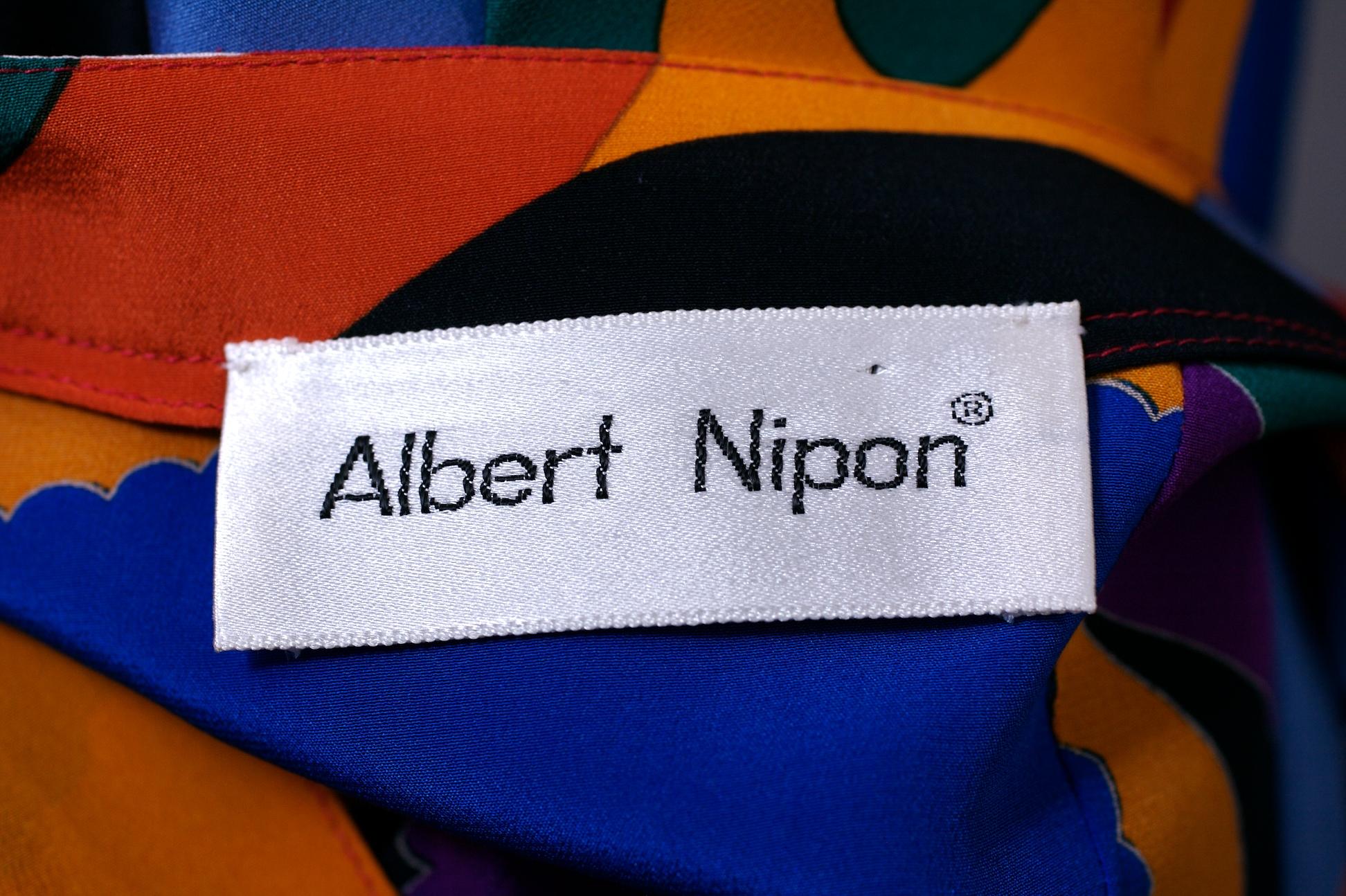 Robe en crêpe de soie à motifs graphiques, Albert Nipon en vente 2