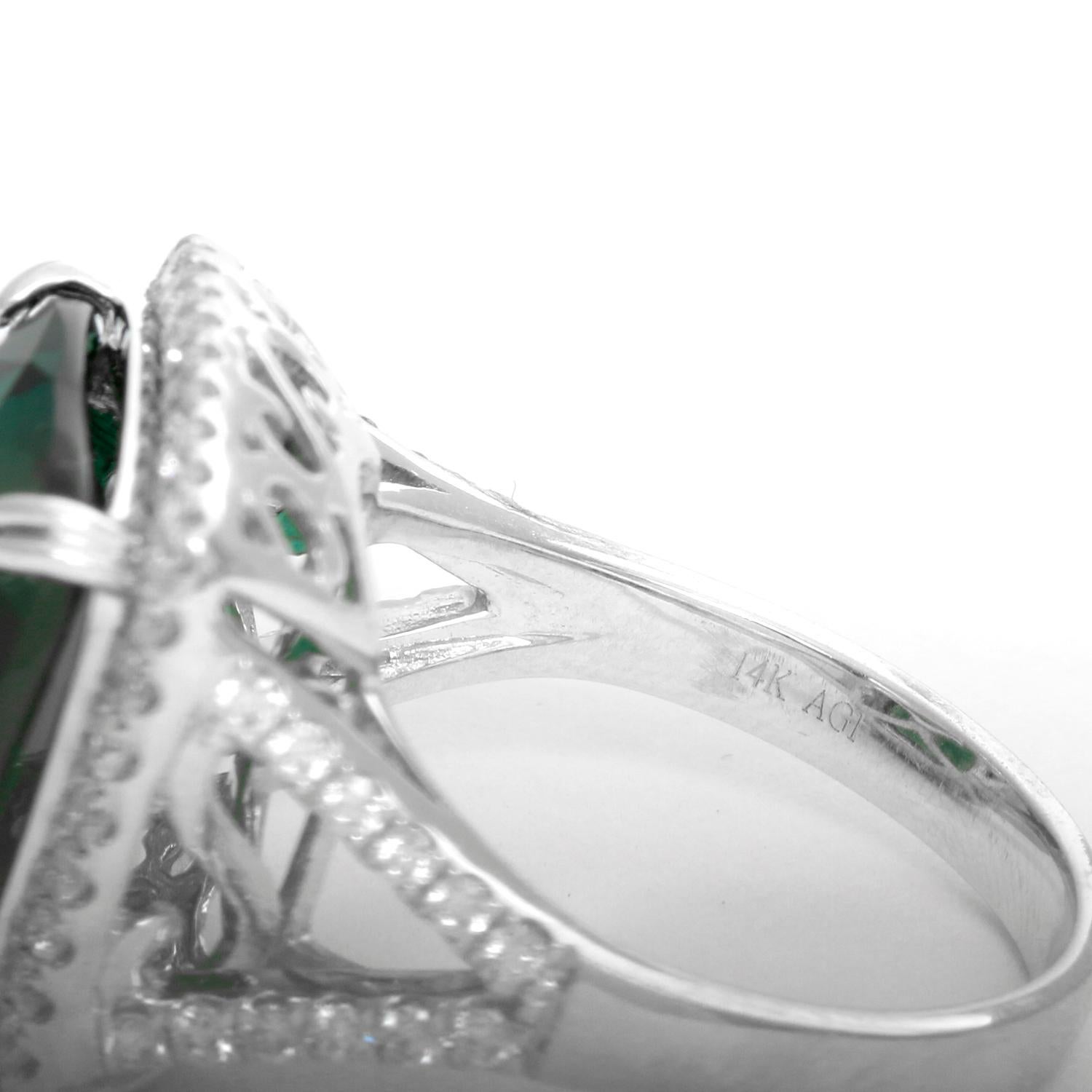 Women's or Men's Amazing Green Quartz Diamond White Gold Ring
