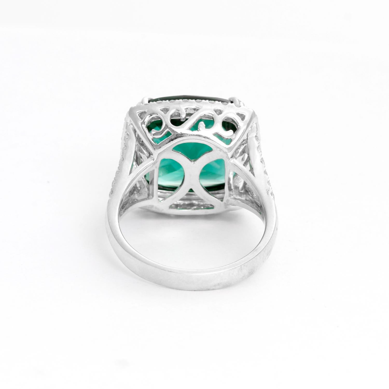 Amazing Green Quartz Diamond White Gold Ring 1