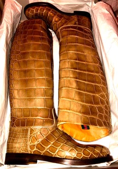 NEW Gucci Exotic Crocodile Skin 1921 Collection Crest Riding Style Boots 38