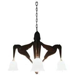 Amazing Hand Carved Art Deco Chandelier / Pendant Light w. Stylish Humming Birds