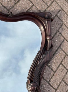 Amazing Hand Carved Jugenstil Style, Wall Mirror w. Lotus Flower Sculptures