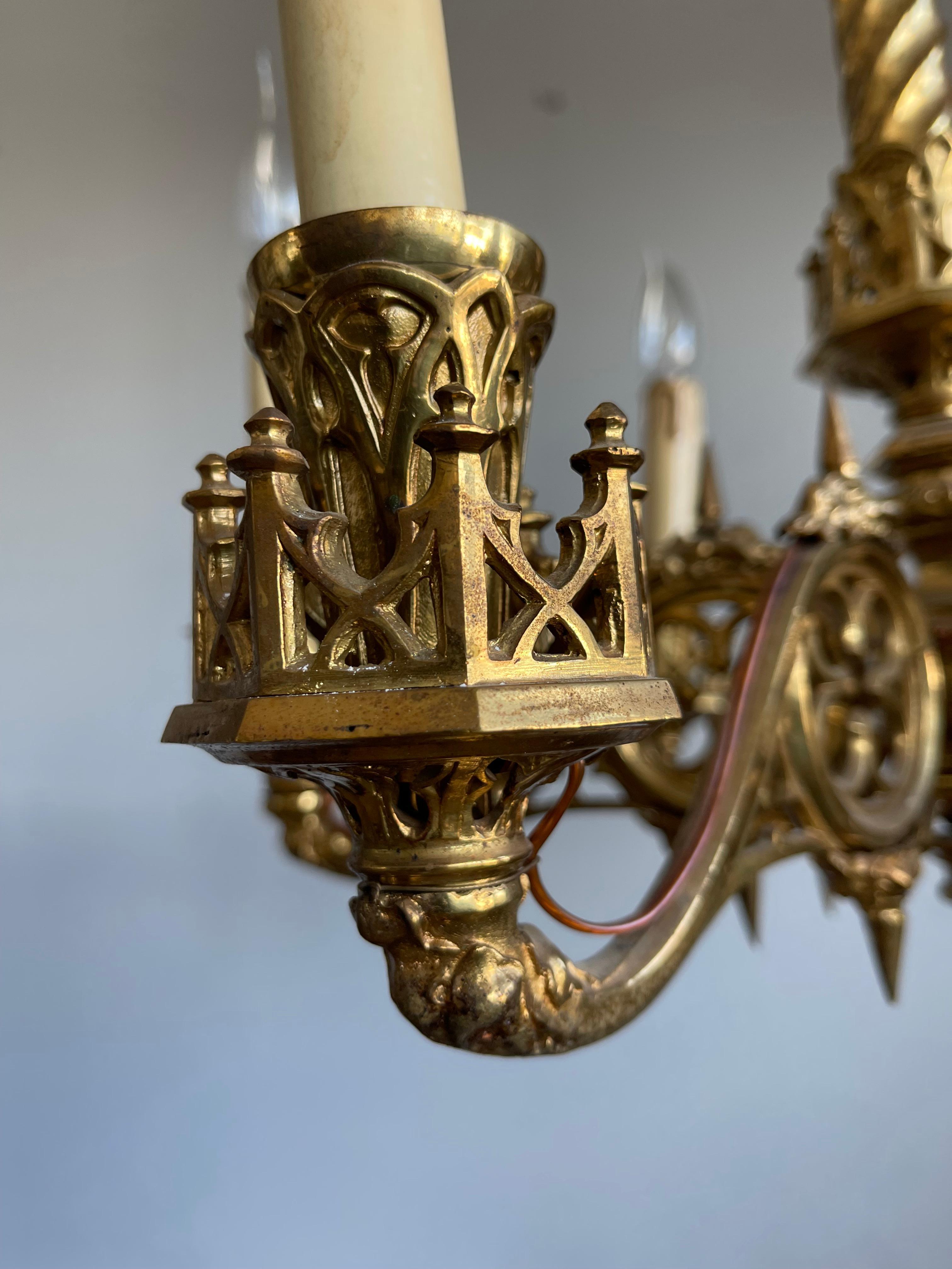 Amazing Hand Crafted Gilt Bronze Gothic Revival Chandelier / Pendant Light, 1900 5