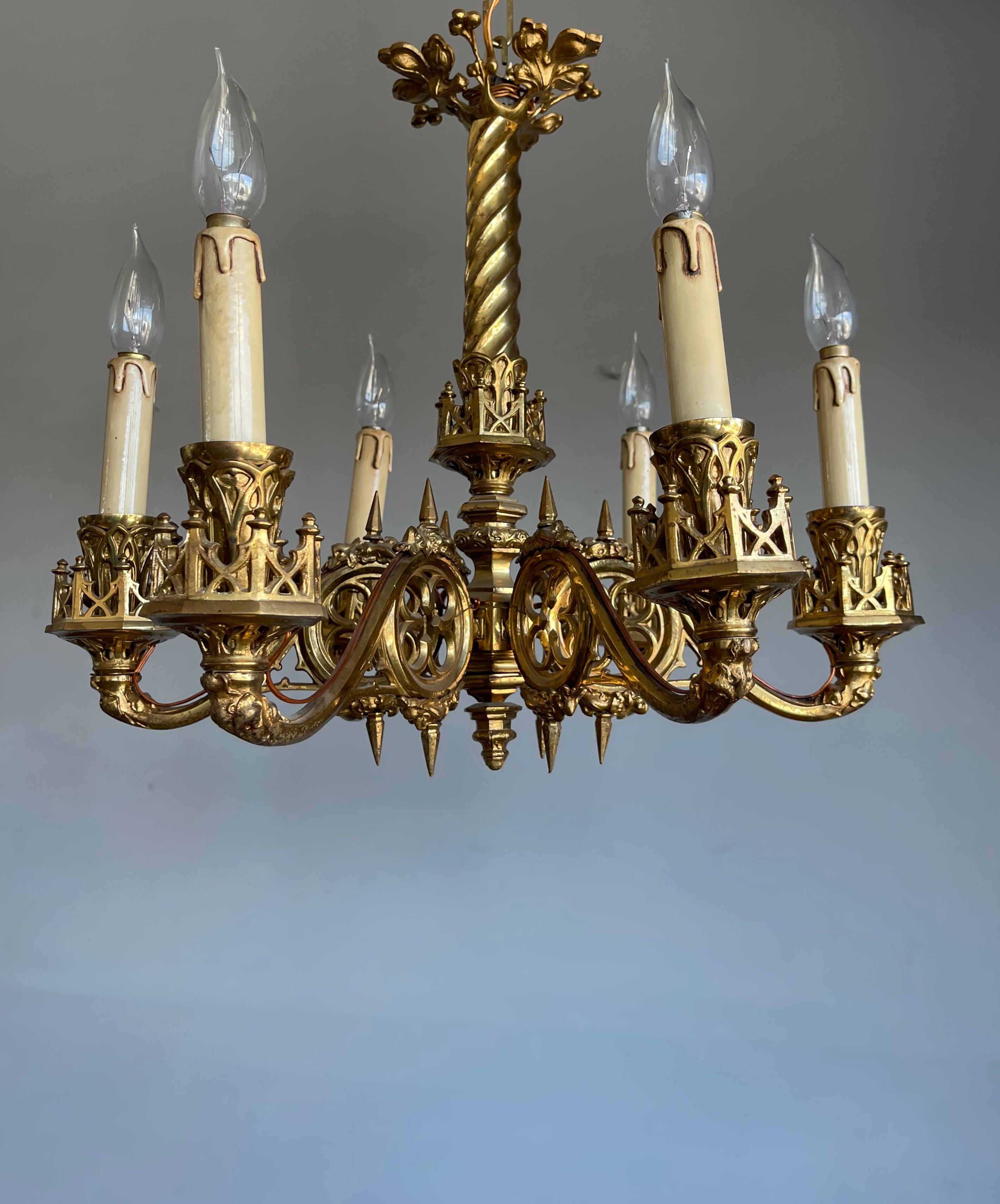 Amazing Hand Crafted Gilt Bronze Gothic Revival Chandelier / Pendant Light, 1900 8