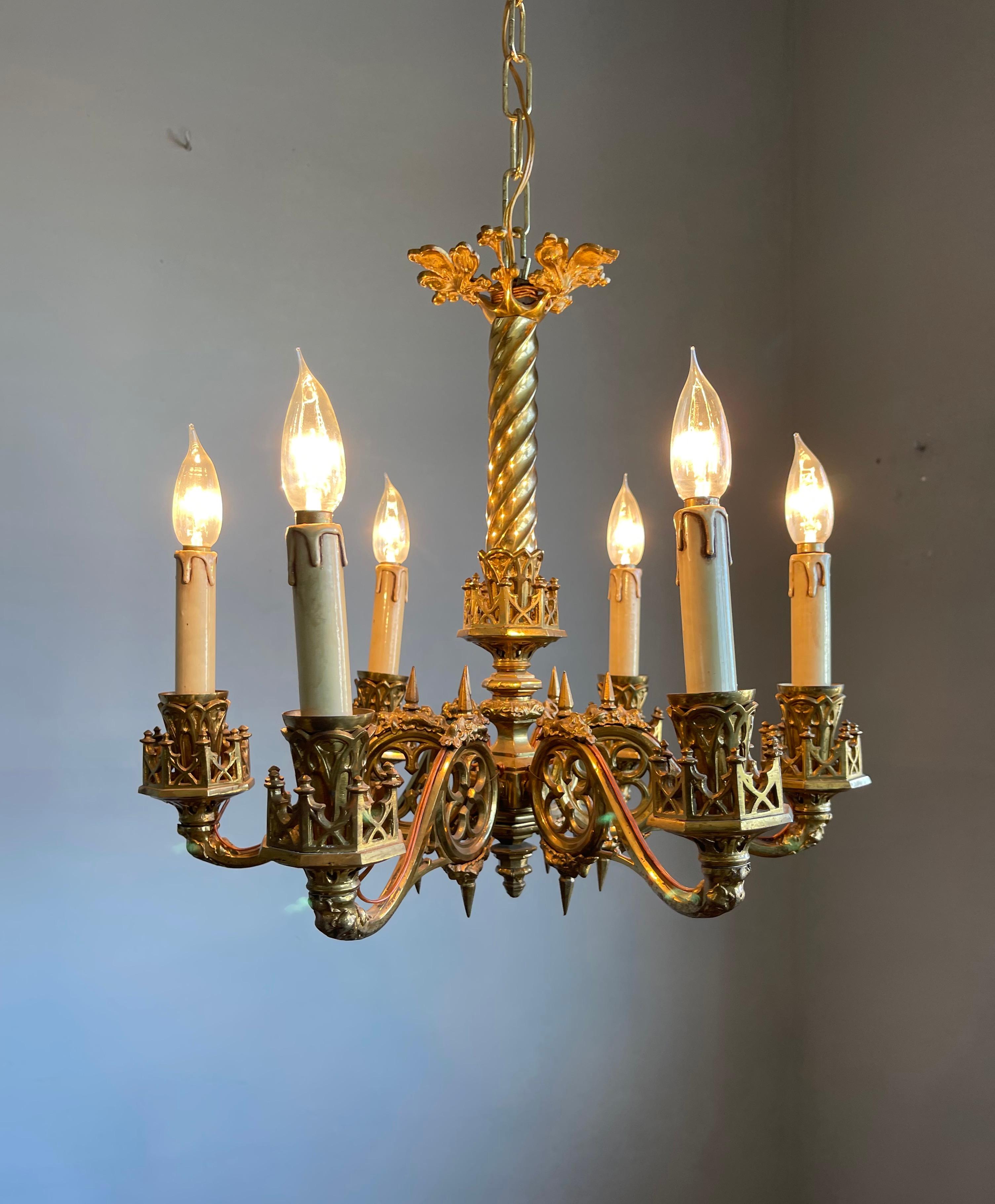 Amazing Hand Crafted Gilt Bronze Gothic Revival Chandelier / Pendant Light, 1900 10