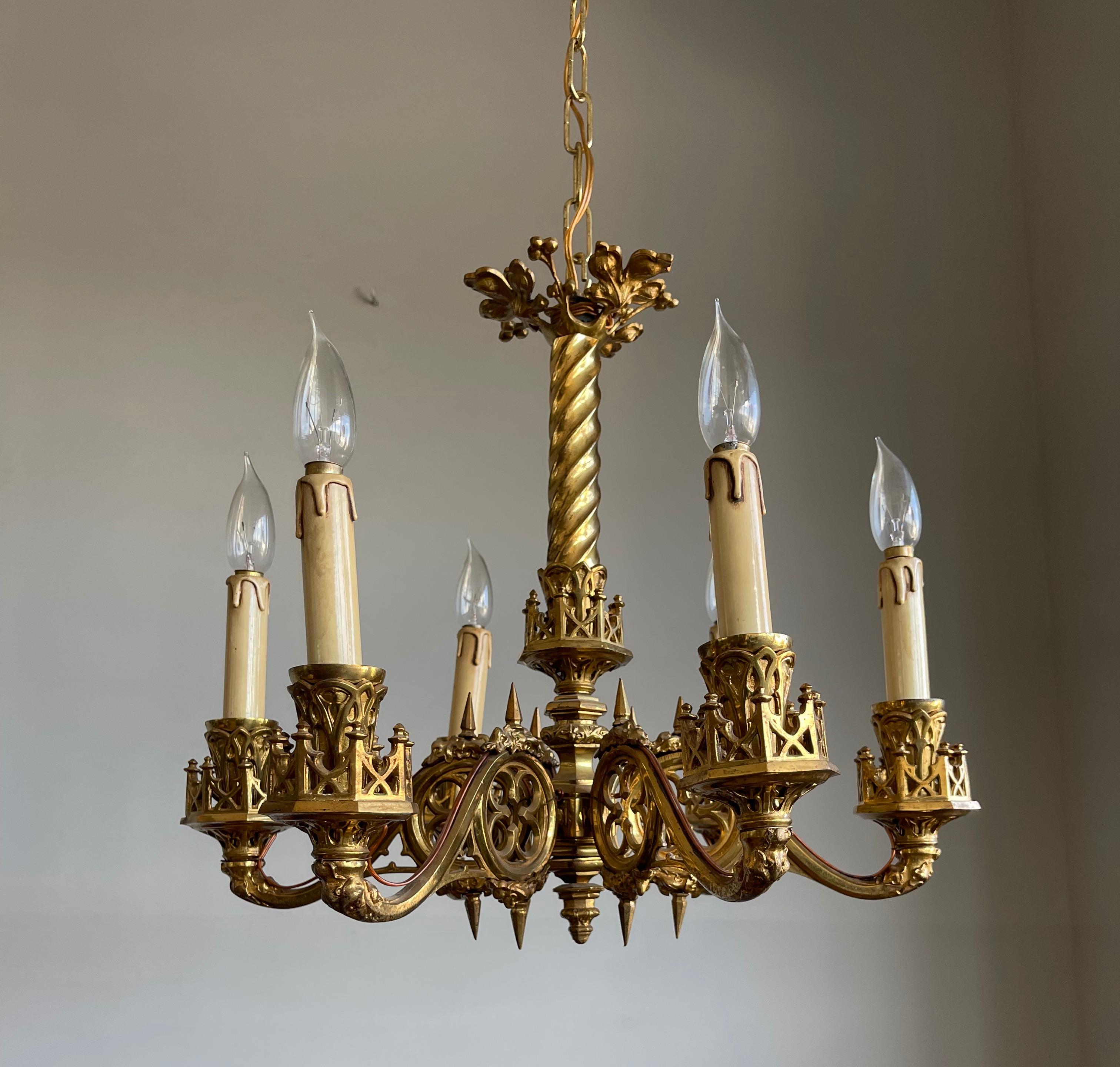 Amazing Hand Crafted Gilt Bronze Gothic Revival Chandelier / Pendant Light, 1900 11