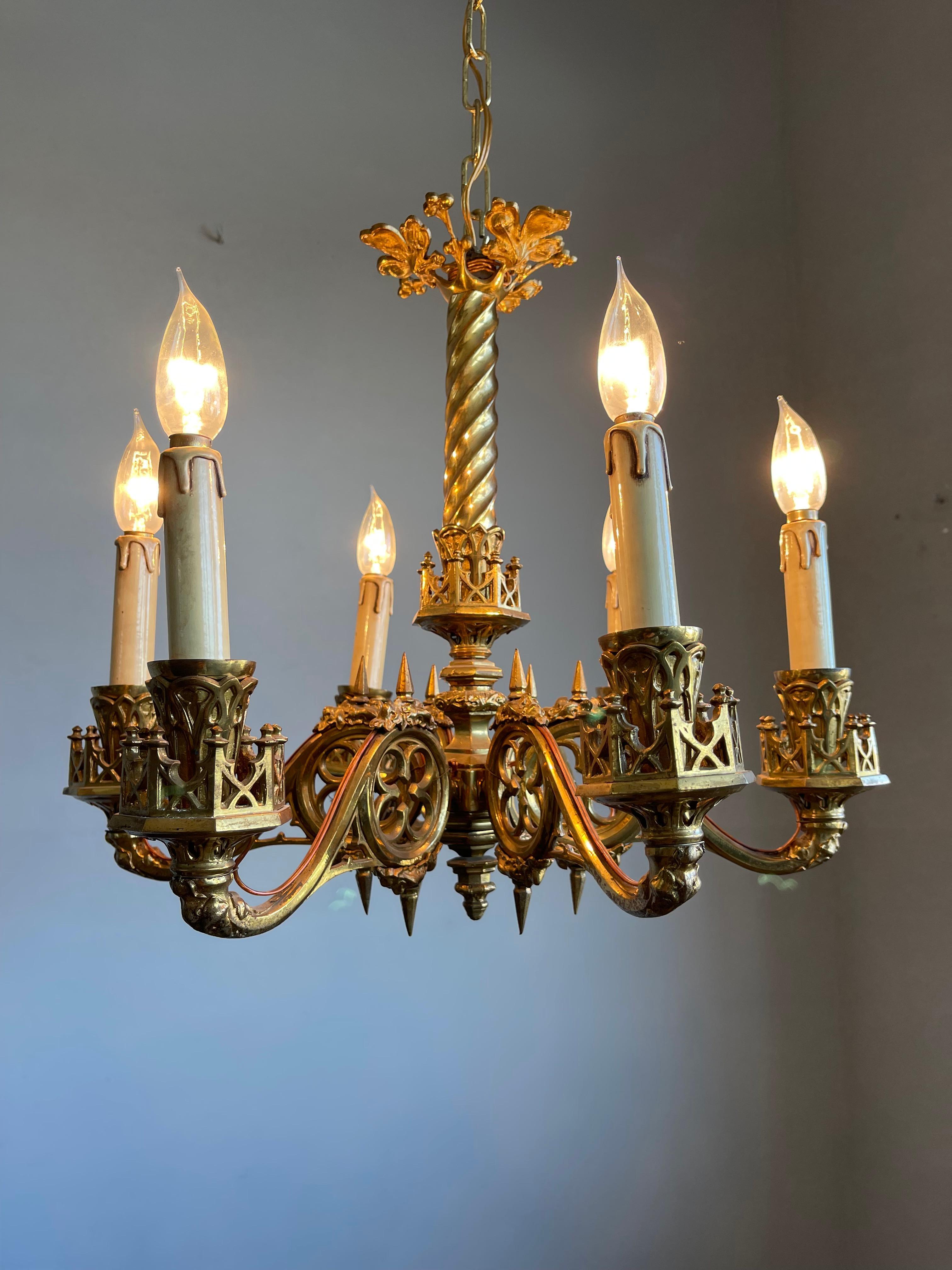 Amazing Hand Crafted Gilt Bronze Gothic Revival Chandelier / Pendant Light, 1900 12