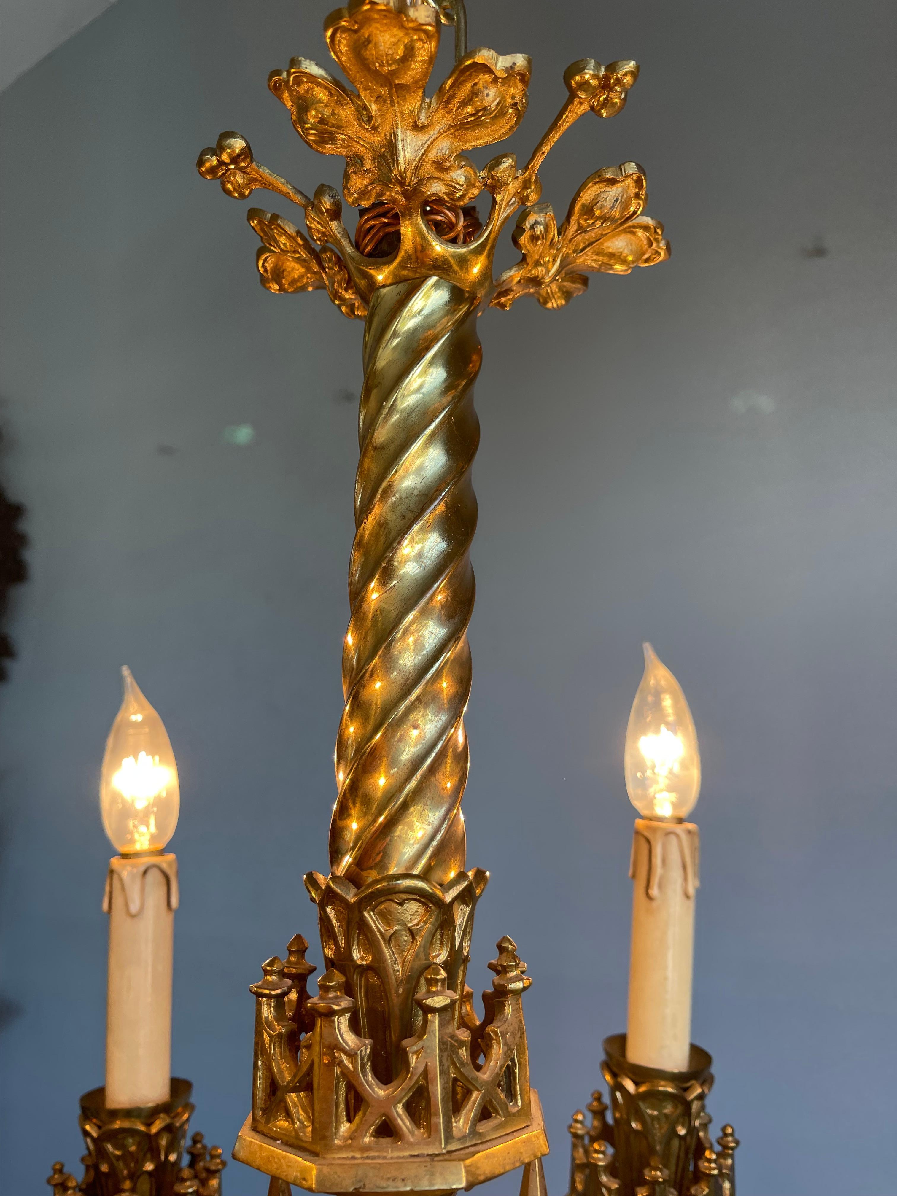 20th Century Amazing Hand Crafted Gilt Bronze Gothic Revival Chandelier / Pendant Light, 1900