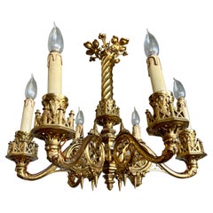Amazing Hand Crafted Gilt Bronze Gothic Revival Chandelier / Pendant Light, 1900