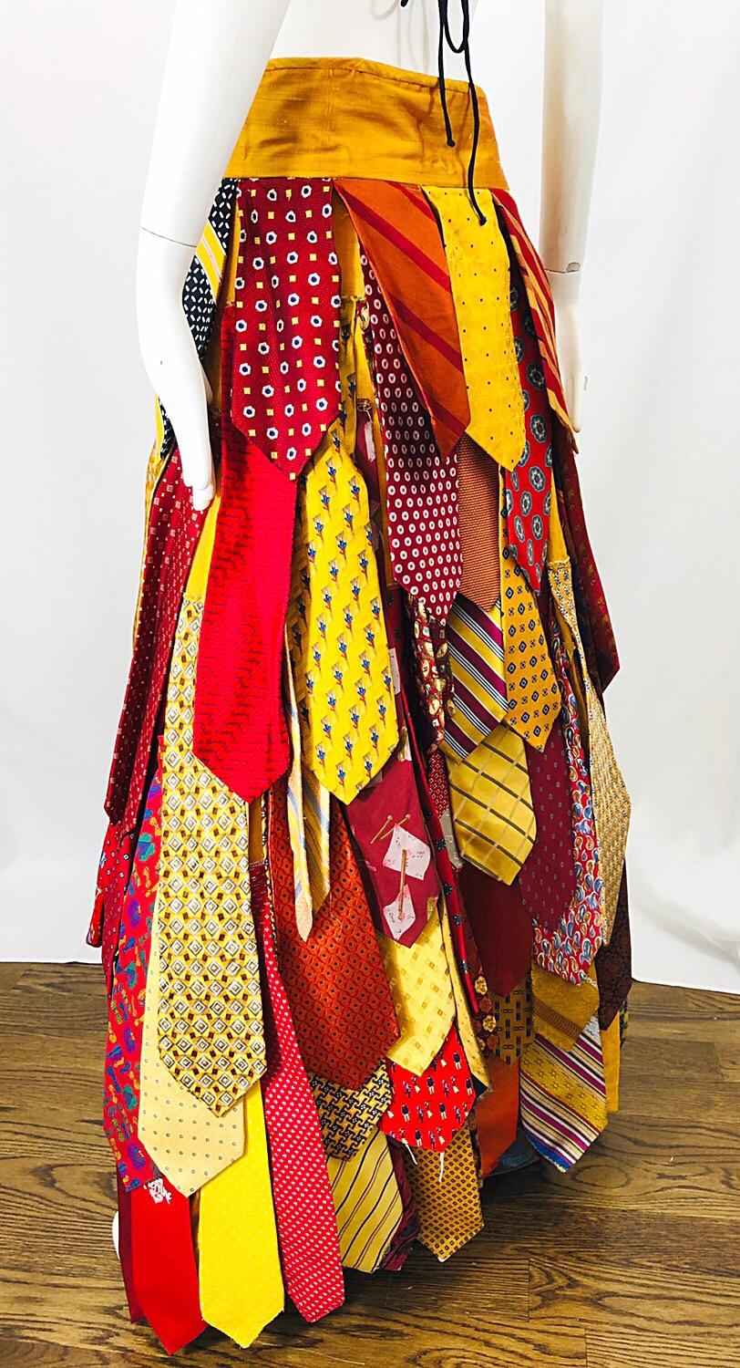 Amazing Hand Made Vintage Silk Designer Neck Ties Boho Maxi Skirt In Good Condition In San Diego, CA