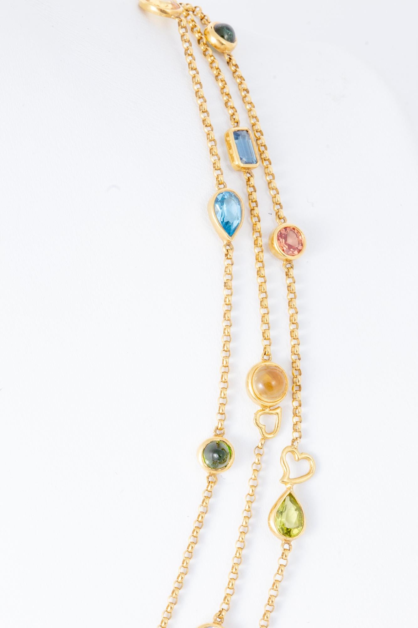 Amazing Handcrafted Bezel Set of Multicolored Gemstone Necklace in 18 Karat Gold 2