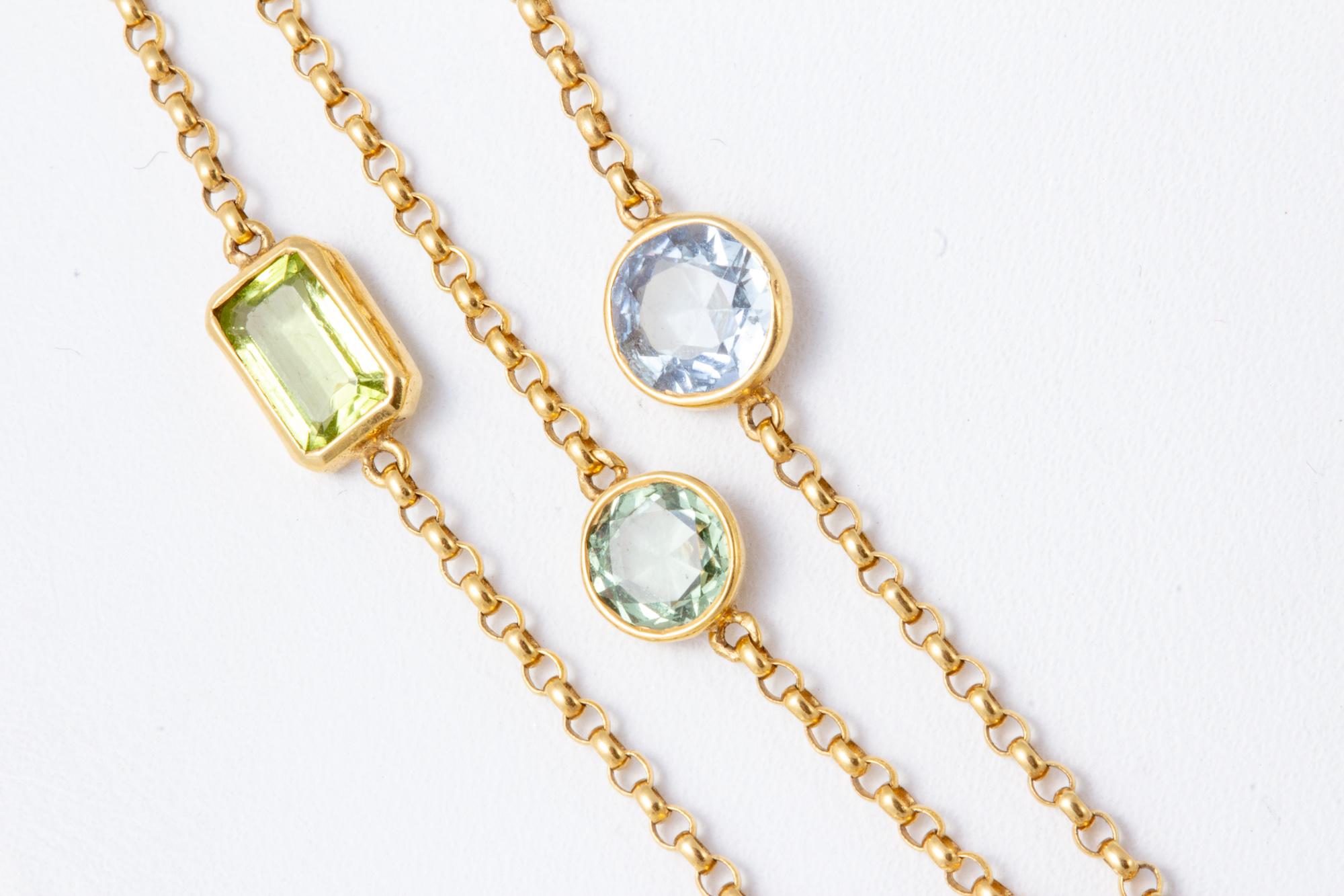 Amazing Handcrafted Bezel Set of Multicolored Gemstone Necklace in 18 Karat Gold 3