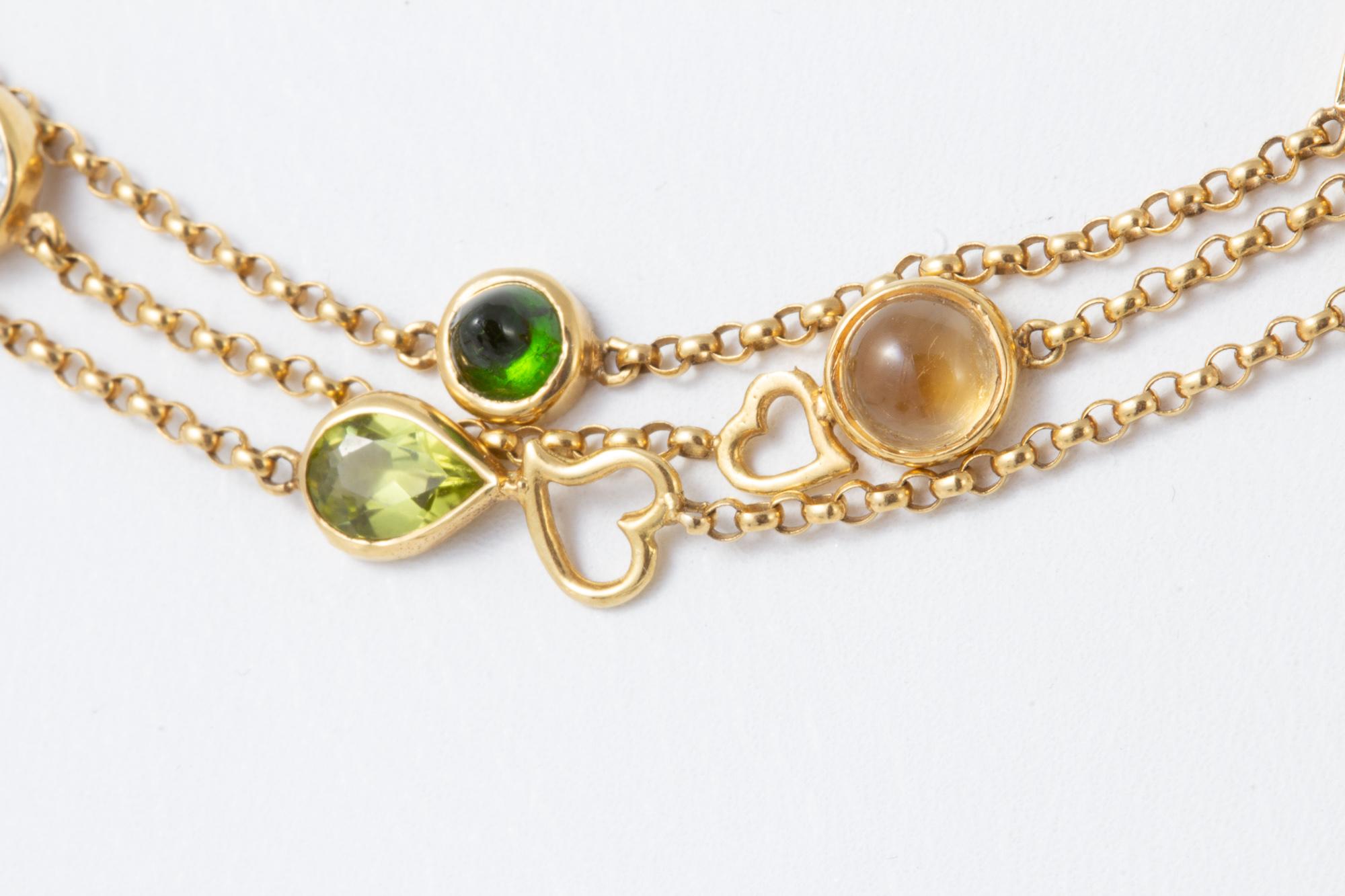 Amazing Handcrafted Bezel Set of Multicolored Gemstone Necklace in 18 Karat Gold 8