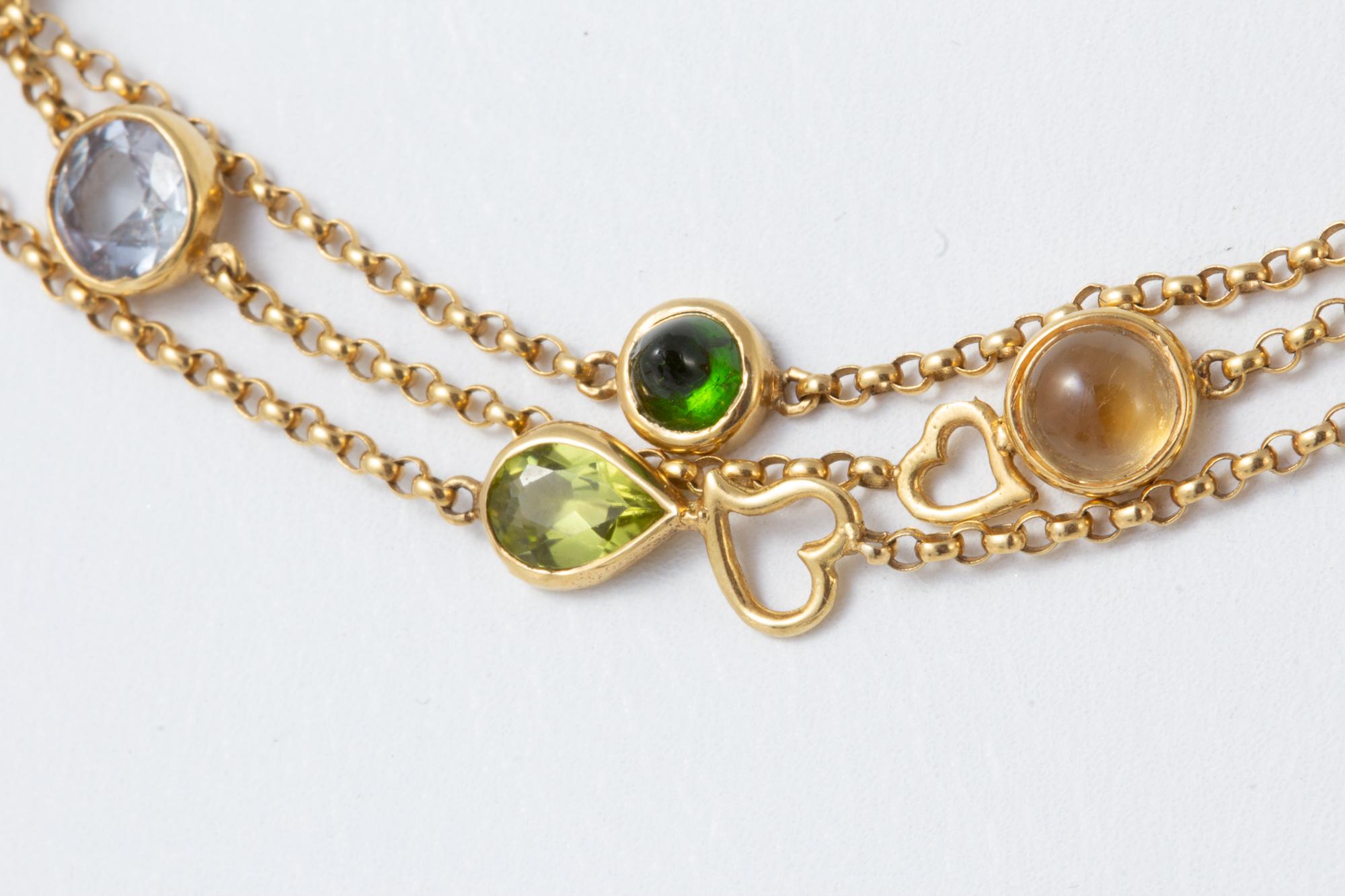 Amazing Handcrafted Bezel Set of Multicolored Gemstone Necklace in 18 Karat Gold 9