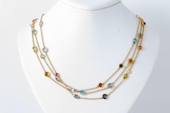 Amazing Handcrafted Bezel Set of Multicolored Gemstone Necklace in 18 Karat Gold