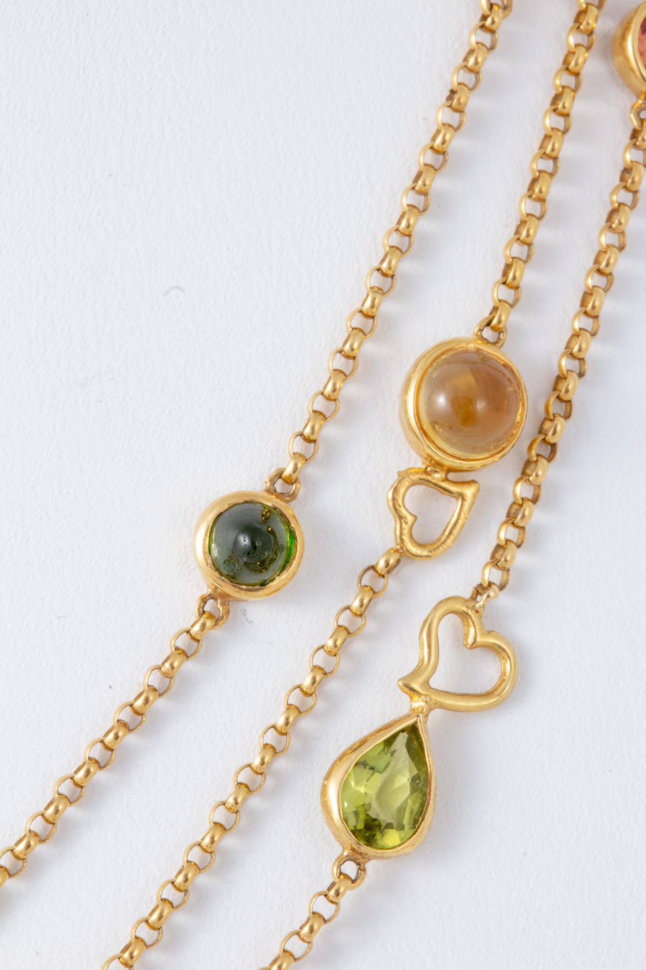 Women's or Men's Amazing Handcrafted Bezel Set of Multicolored Gemstone Necklace in 18 Karat Gold