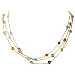 Amazing Handcrafted Bezel Set of Multicolored Gemstone Necklace in 18 Karat Gold