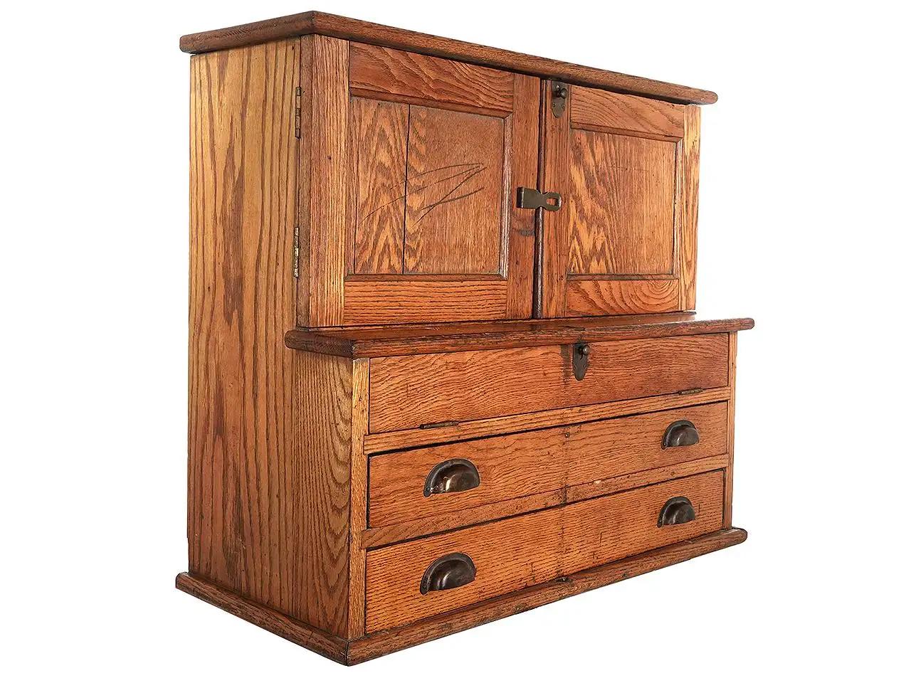 American Amazing Handmade Machinists 75 Draw Oak Tool Chest For Sale
