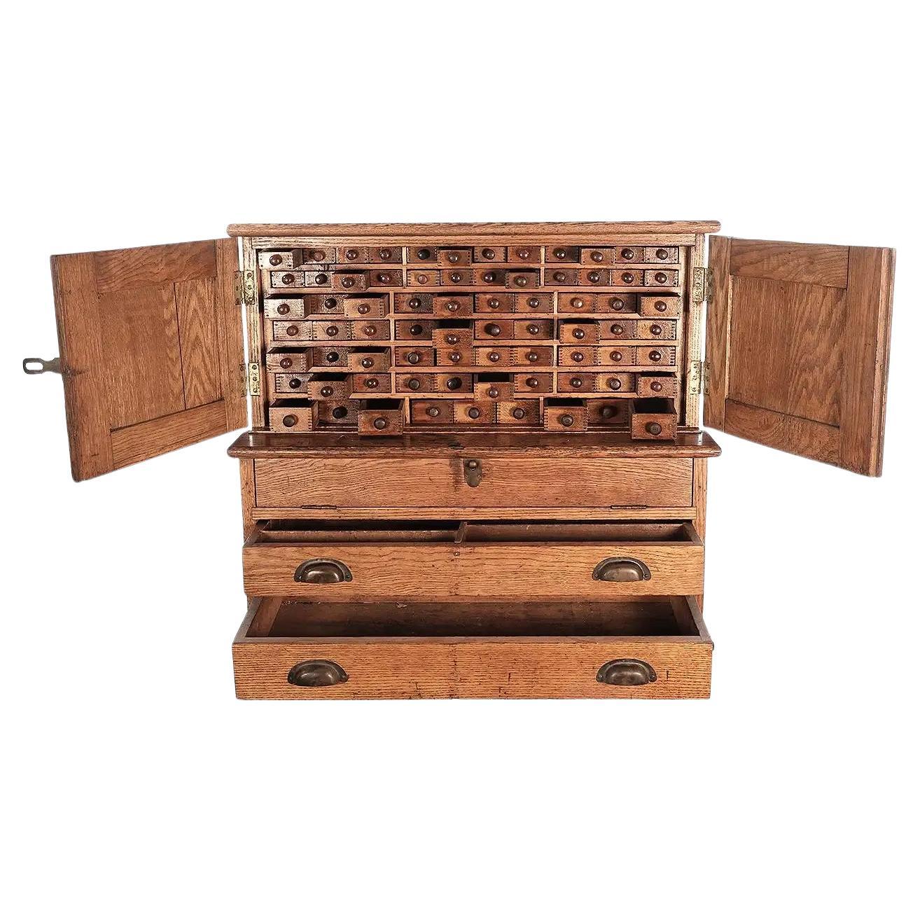 Amazing Handmade Machinists 75 Draw Oak Tool Chest For Sale