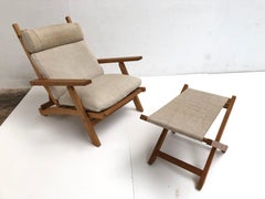 Incroyable fauteuil de salon inclinable AP71 de Hans Wegner avec pouf rare