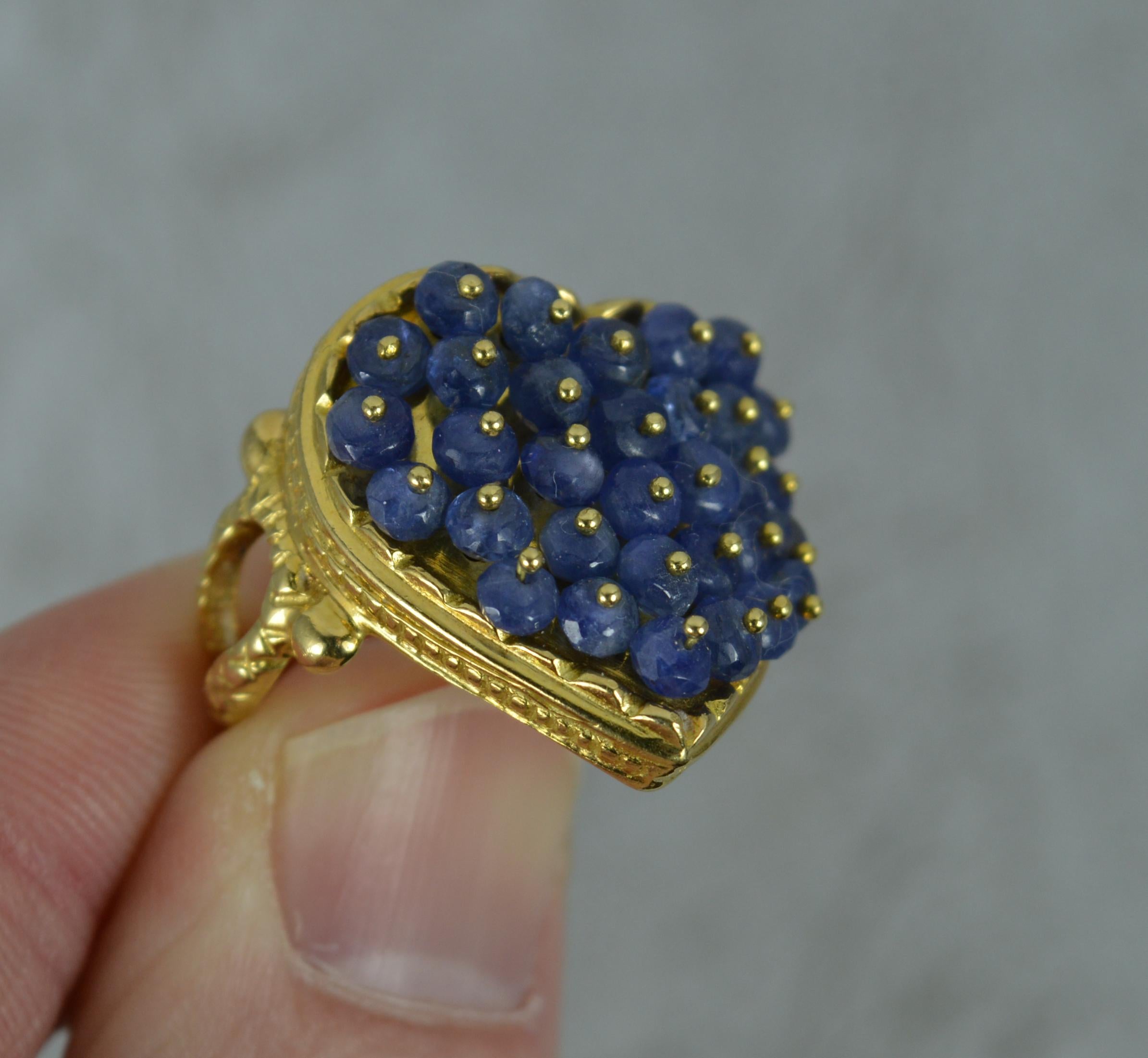 Amazing Heavy 18 Carat Gold and Sapphire Bead Heart Shape Cluster Ring 5