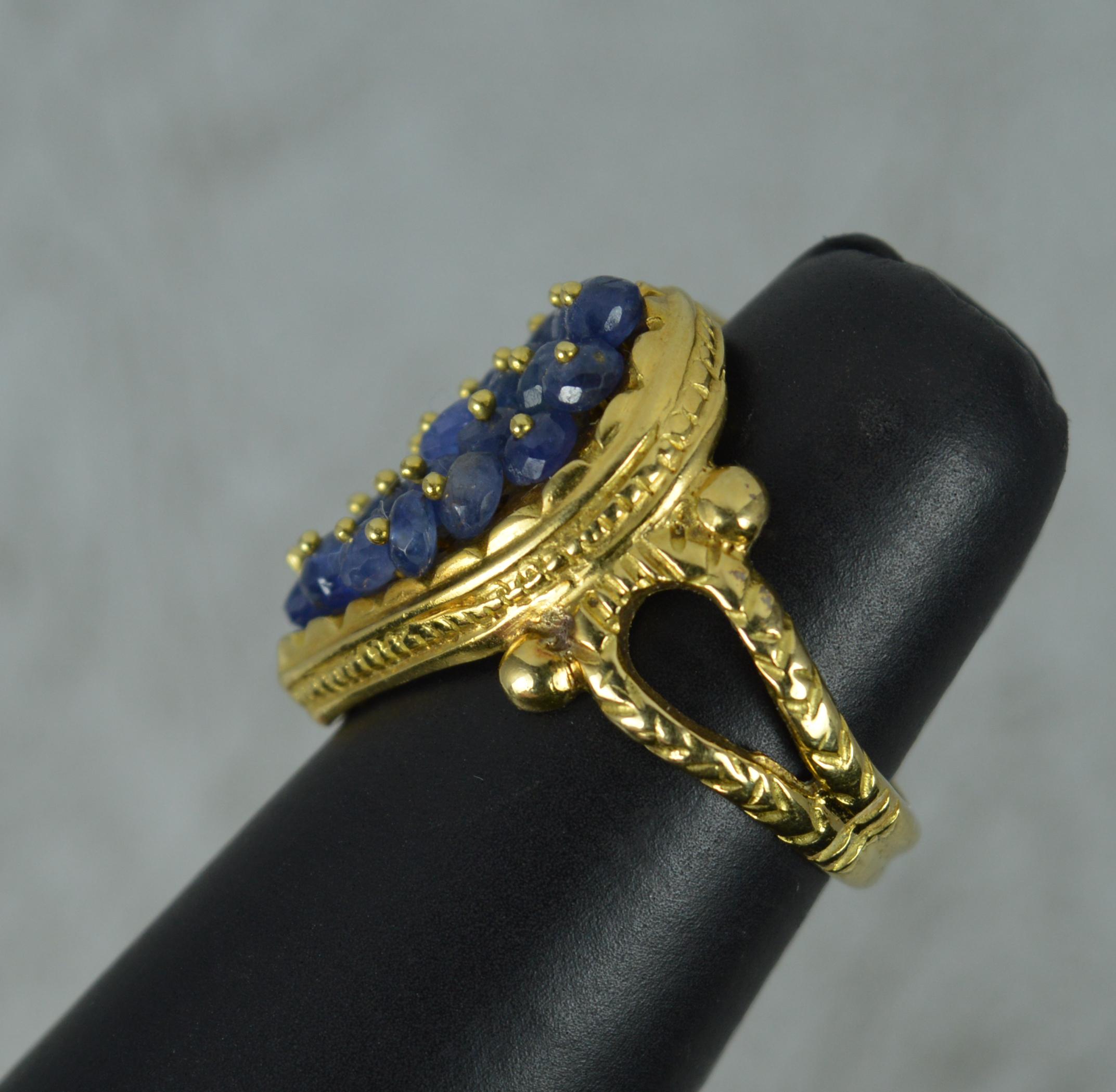 Amazing Heavy 18 Carat Gold and Sapphire Bead Heart Shape Cluster Ring 6