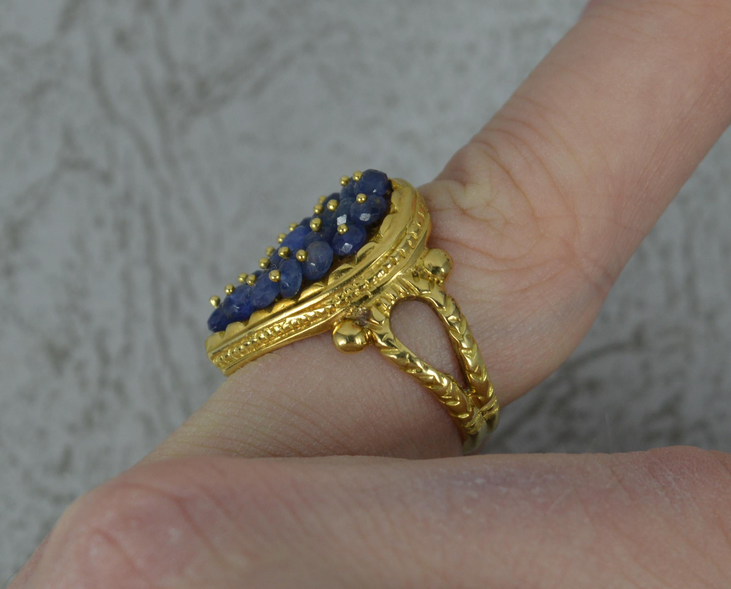 Cabochon Amazing Heavy 18 Carat Gold and Sapphire Bead Heart Shape Cluster Ring